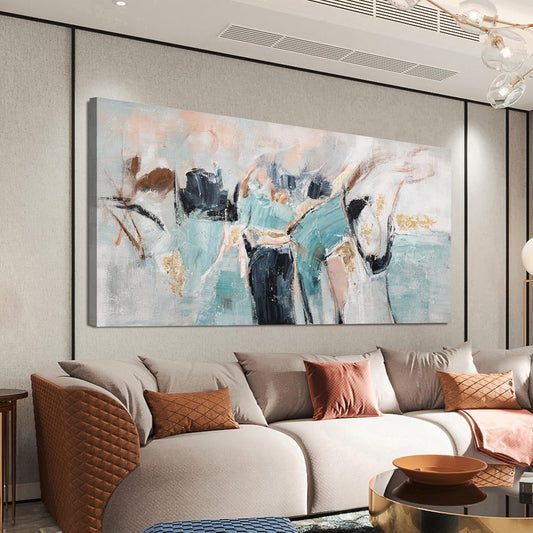 Canvas Wall Art Decor Pictures Blue And Gold Modern Abstract Wall Art Decor Paintings For Living Room Canvas Abstract Aesthetic Artwork For Walls Wall Art For Bedroom Office Wall Decorations 20" X 40"