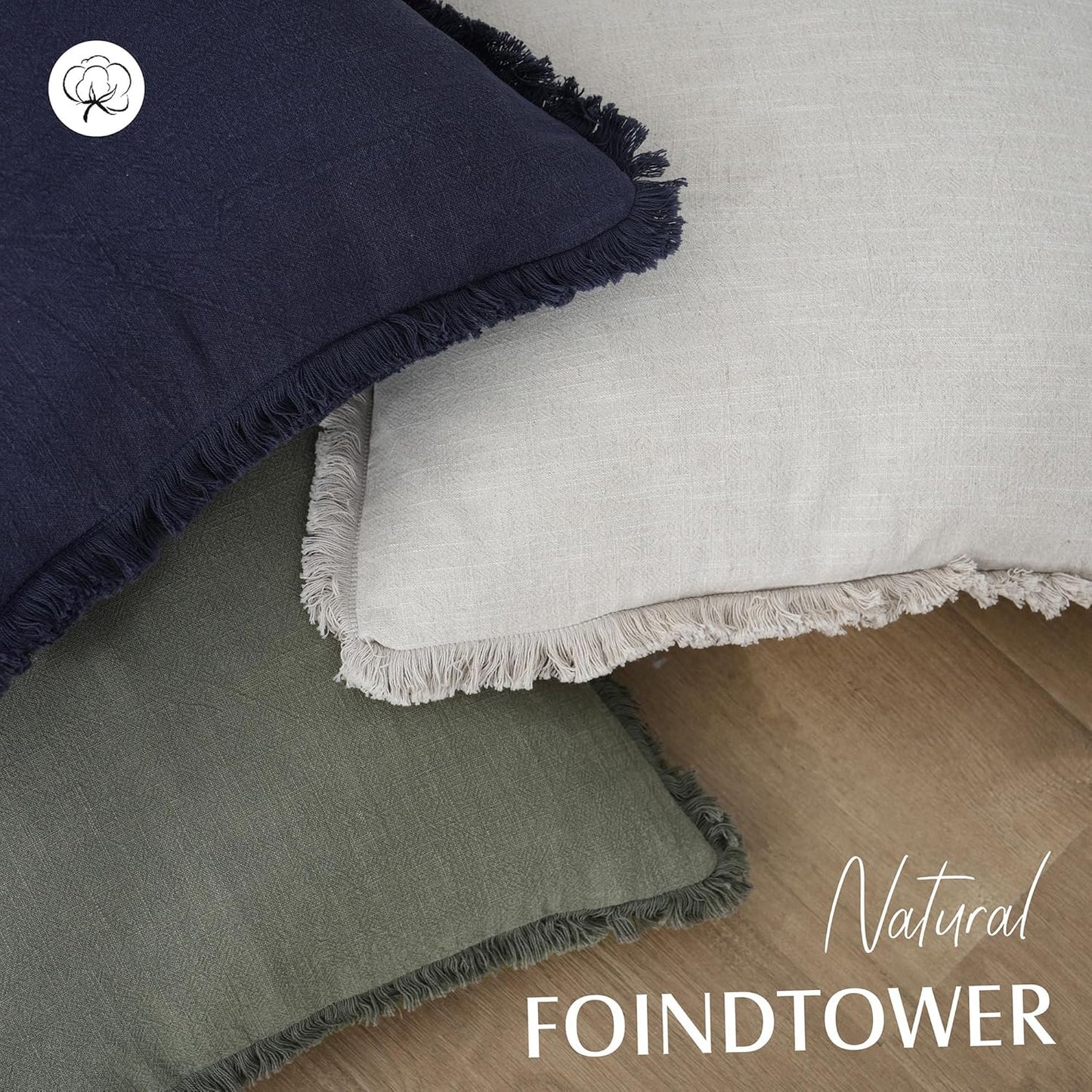 Foindtower Set of 2 Decorative Linen Fringe Throw Pillow Covers Cozy Boho Farmhouse Cushion Cover with Tassels Soft Accent Pillowcase for Couch Sofa Bed Living Room Home Decor, 24×24 Inch, Olive Green