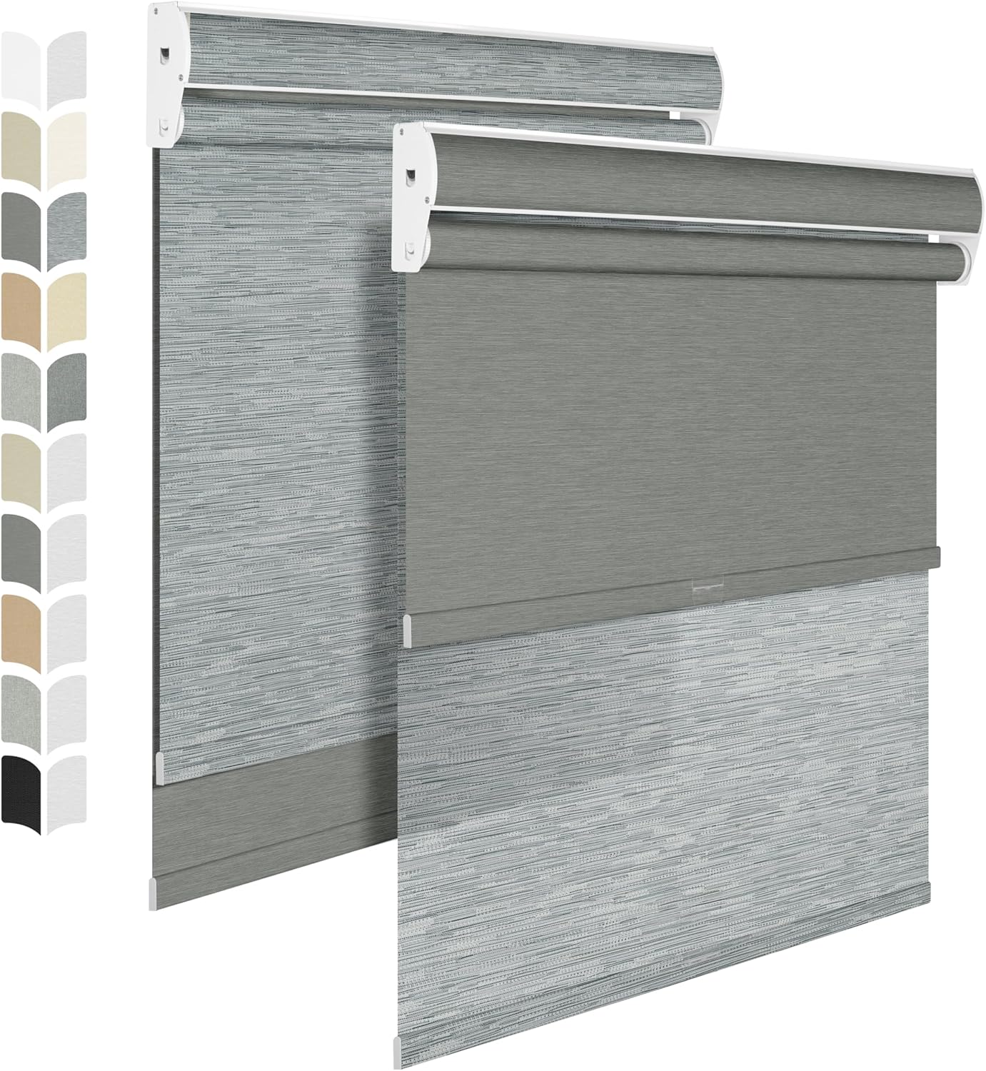 BERISSA Cordless Dual Roller Shades with Cassette Valance,Double Window Shades Blackout and Light Filtering Shades,Day and Night Roller Shades for Home Office Door.Striped Jacquard Grey.49 W x 56" H