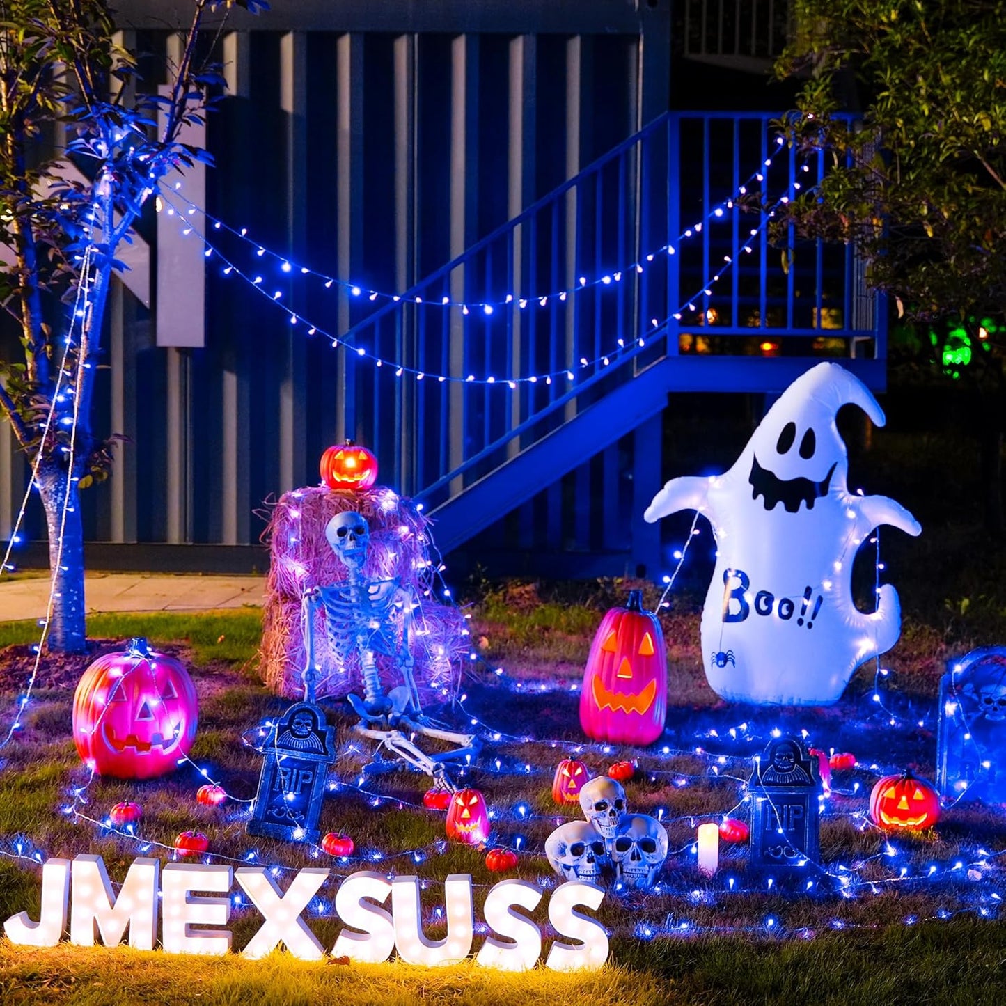 JMEXSUSS 33ft 100 LED Blue Christmas Tree Lights, Battery Operated Christmas Lights with 8 Modes Remote Waterproof Outdoor Indoor for Halloween Christmas Outside Decorations