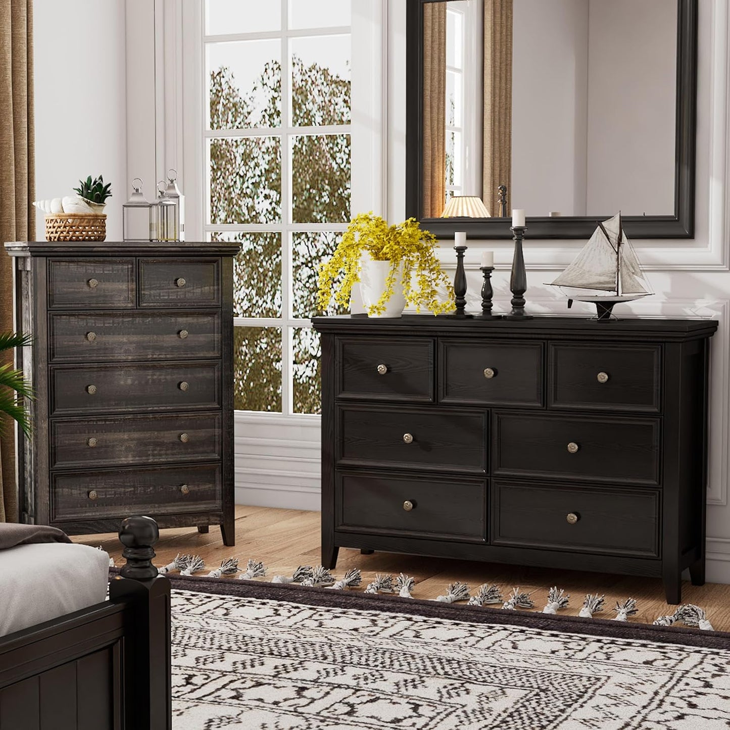 BLANKSPACE Black Dresser, Modern Dresser for Bedroom, 7 Chest Drawer Nightstand, Large Capacity Wood Cabinet for Bedroom, Living Room, Closets