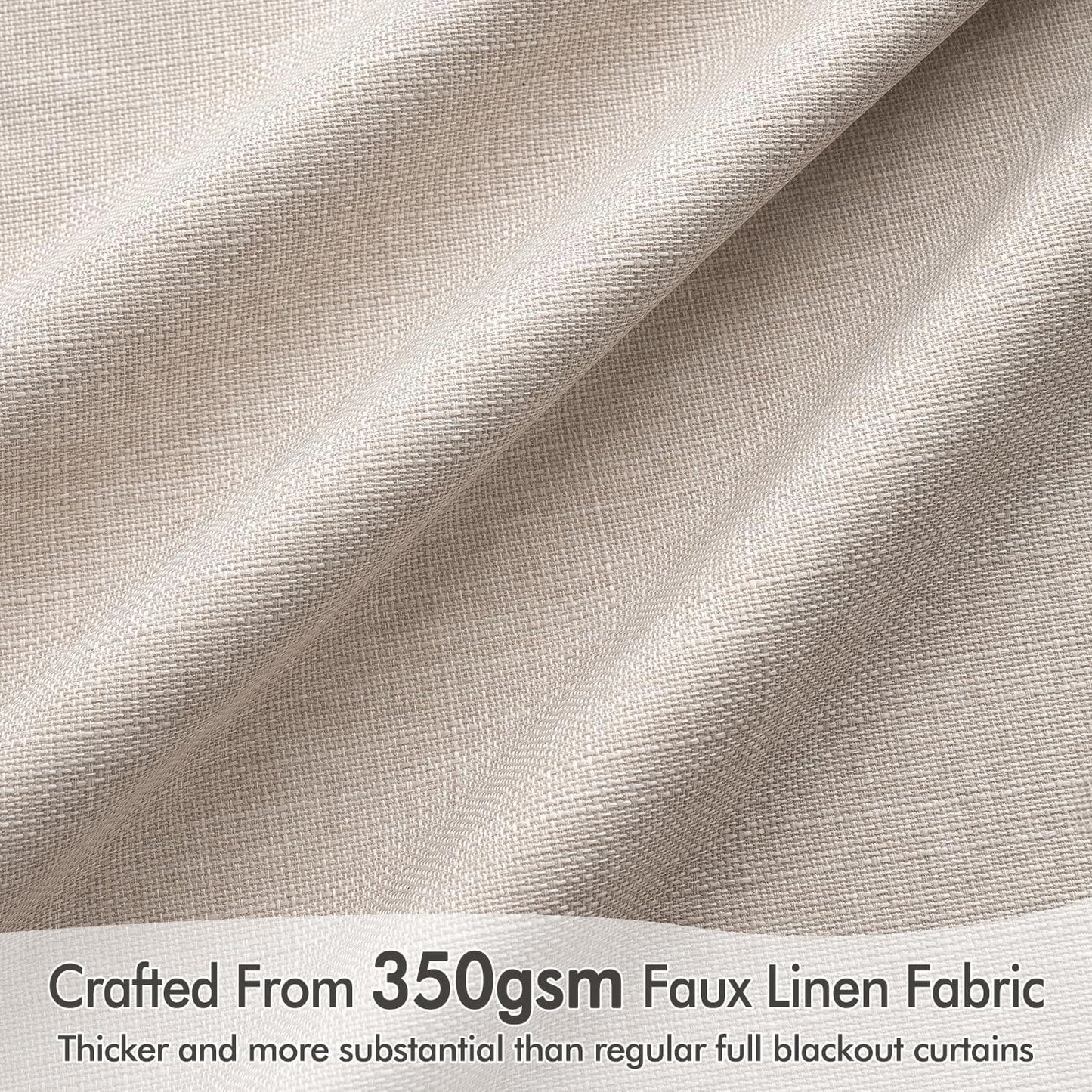MIULEE 100% Blackout Curtains 90 Inch Long 2 Panels Set for Bedroom, Thick Luxury Faux Linen Black Out Curtain Room Darkening Back Tab Pleat Window Textured Drapes with Hooks for Living Room, Beige