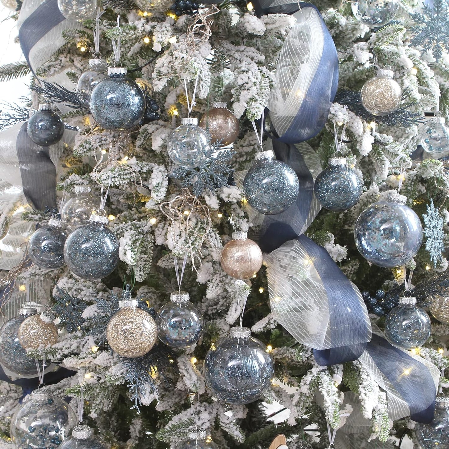 Sea Team Shatterproof Clear Plastic Christmas Ball Ornaments Decorative Xmas Balls Baubles Set with Stuffed Delicate Decorations (60mm/2.36 inch 30-Pack, Stone Blue)