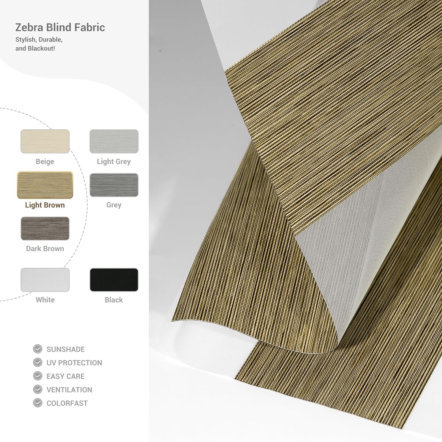 Cordless Zebra Blinds for Windows, Blackout Interior Blinds,Easy to Install,UV Protection,for Offices and Home,Custom Roller Shades, Mousse Light Bown,83" W x 80" H