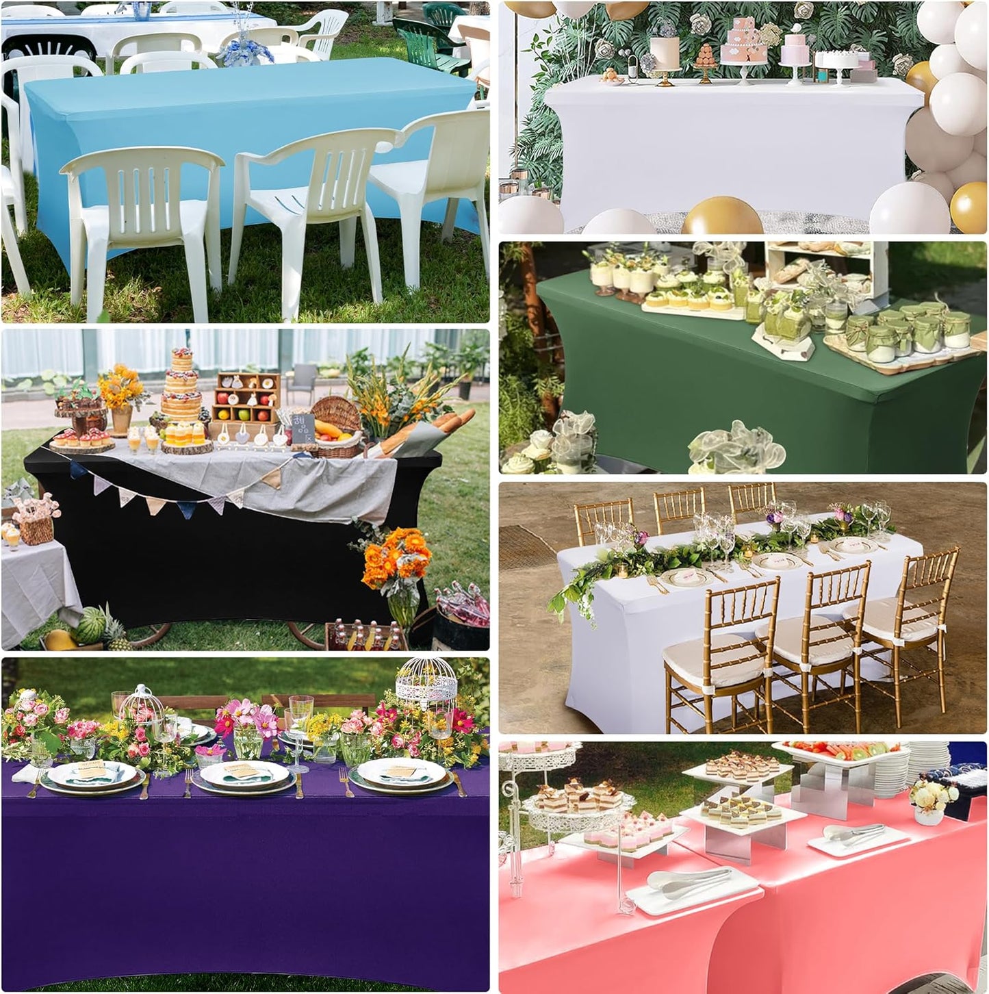 Obstal 8Ft Stretch Spandex Table Cover for Standard Folding Tables - 2 Pack Universal Rectangular Fitted Tablecloth for Party, Banquet, Events, Trade Show (Aqua, 96L x 30W x 30H Inches)