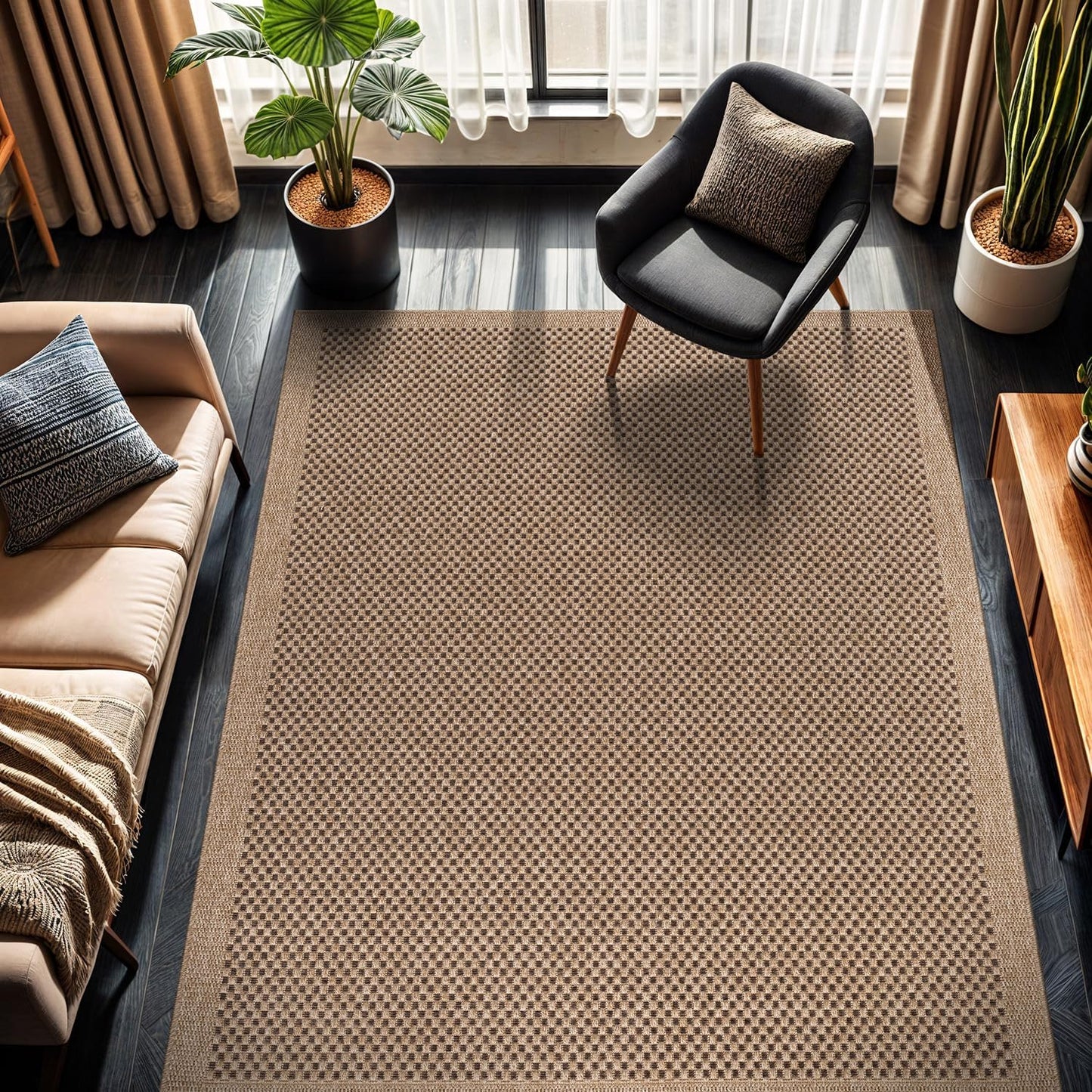 CAMILSON Easy Jute Rug 6x9, Indoor Outdoor Natural Color Fiber Area Rugs for Living Room Patio and Kitchen Rug, Sisal Boho Woven Design, Easy-Cleaning, Washable Outside Carpet Alfombras para(6 x 9)