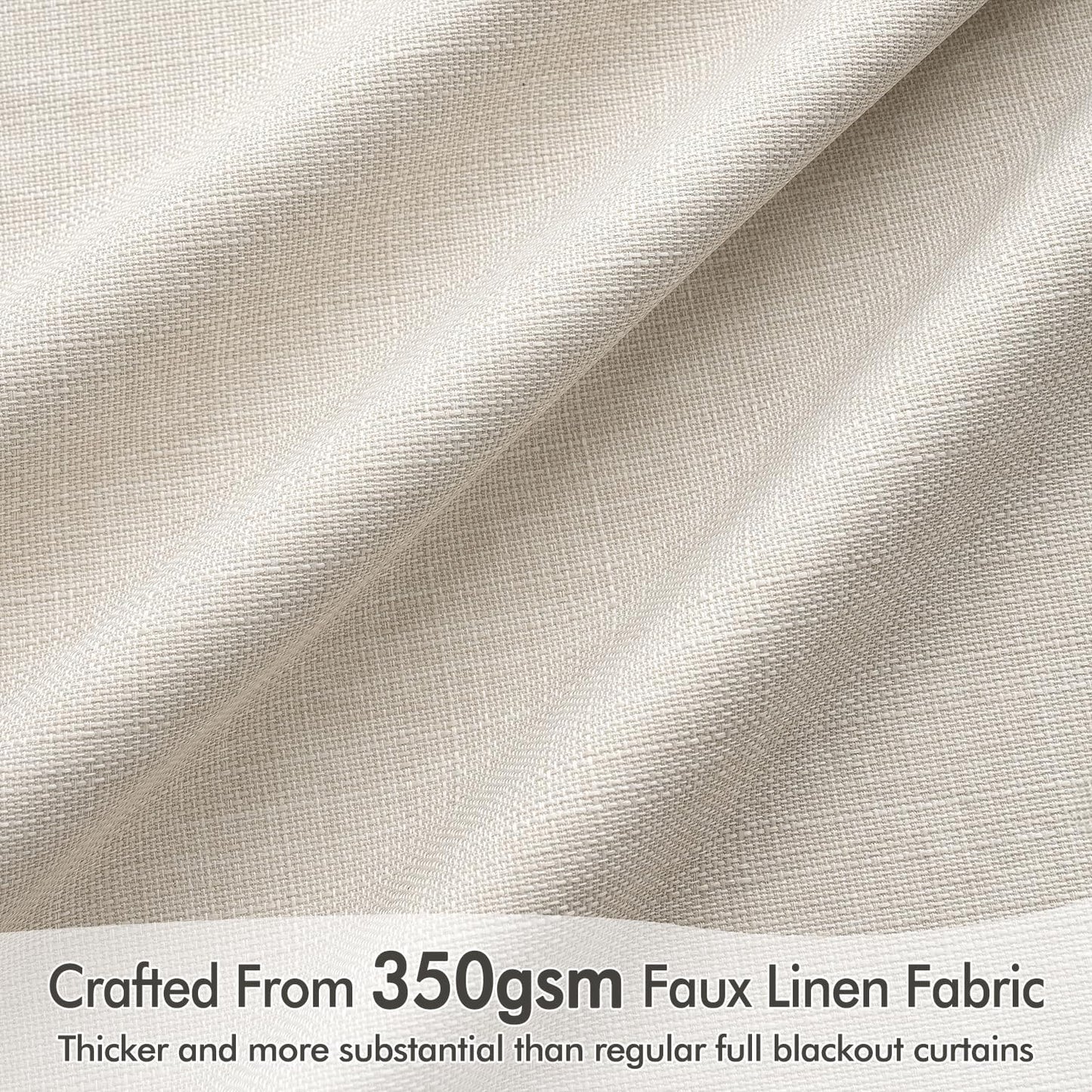 MIULEE 100% Blackout Curtains 105 Inch Long 2 Panels Set for Bedroom, Thick Luxury Faux Linen Black Out Curtain Room Darkening Back Tab Pleat Window Textured Drapes with Hooks for Living Room, Birch