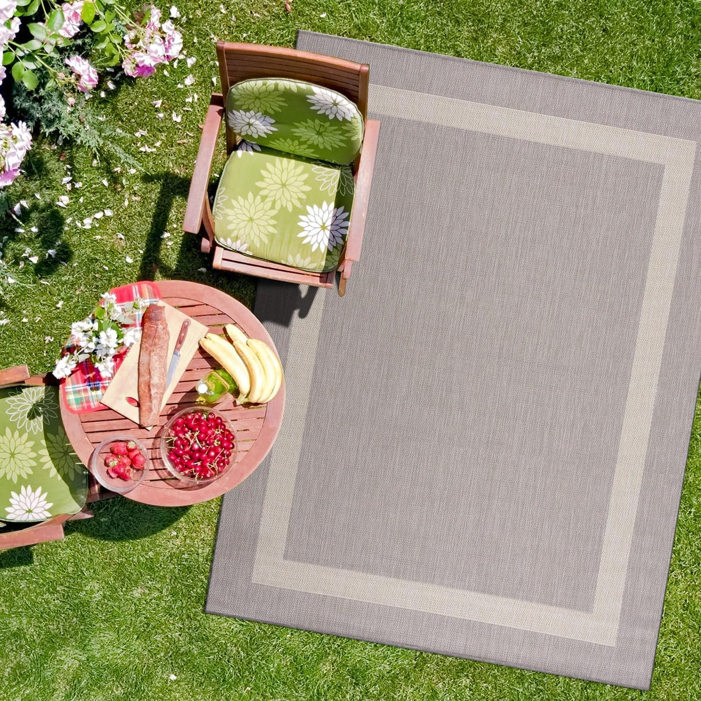 CAMILSON Outdoor Rug 8x10,Modern Outside Rugs for Patios Porches Waterproof Durable Washable Non-Shedding, Easy-to-Clean Indoor Outdoor Area Carpet (8 x 10, Bordered - Gray/White)