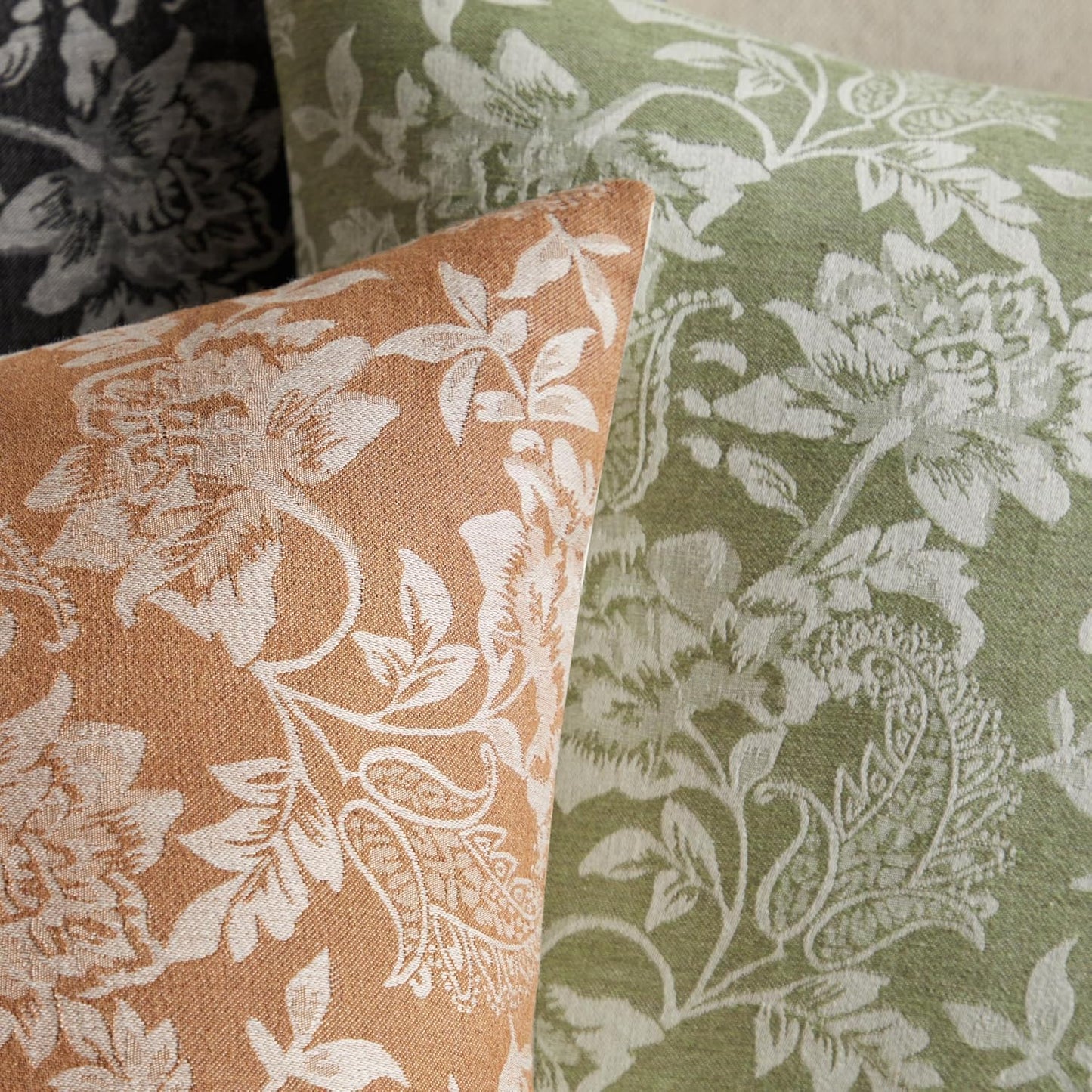 Floral Jacquard Throw Pillow Covers Set of 2, Background/Caramal 18x18 Inch, Farmhouse Decorative Cotton Caramal Cushion Covers for Sofa Bed Living Room Home Decor