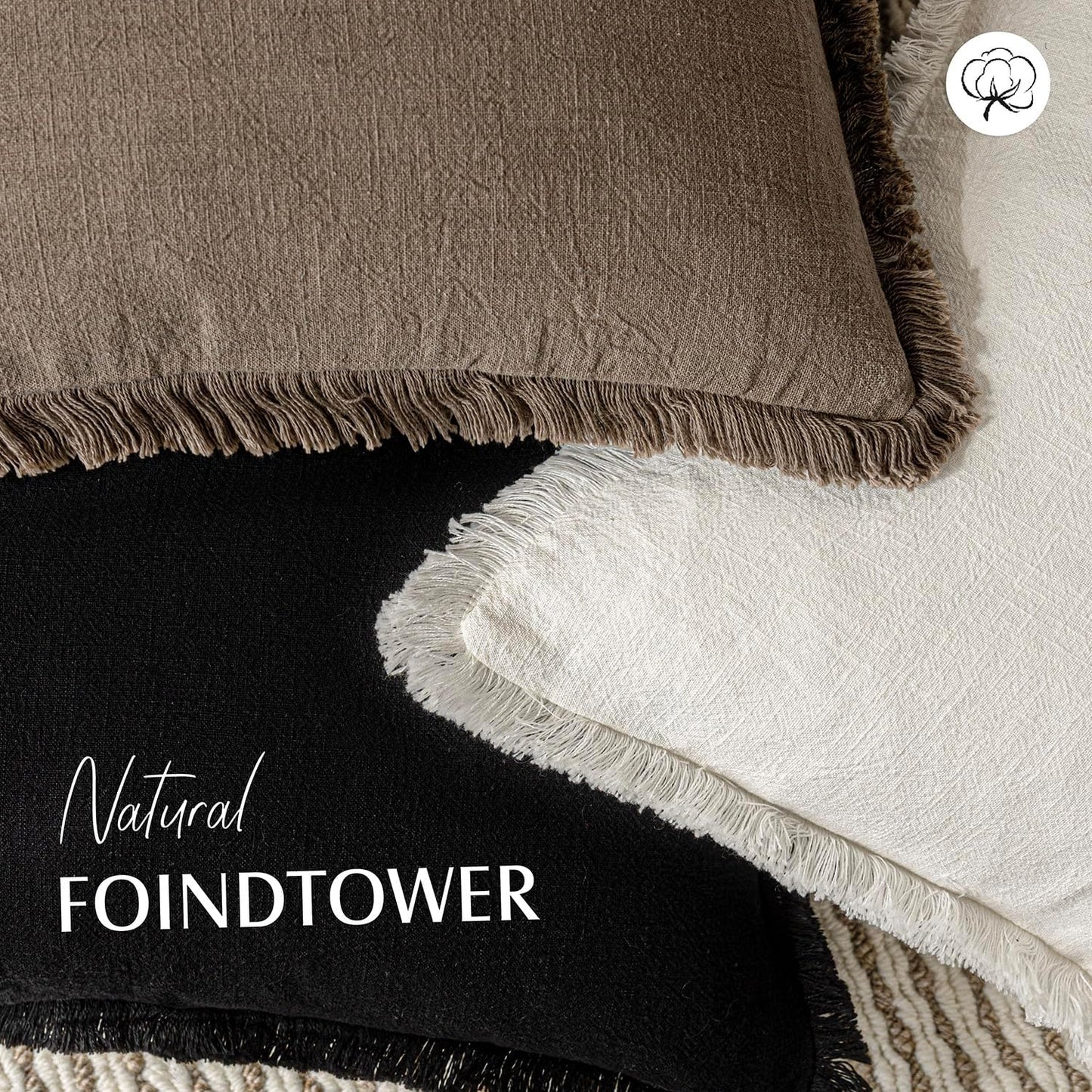 Foindtower Set of 2 Decorative Linen Fringe Lumbar Throw Pillow Covers Boho Farmhouse Cushion Cover with Tassels Soft Accent Pillowcase for Couch Sofa Bed Living Room Home Decor,12×20 Inch,Light Brown