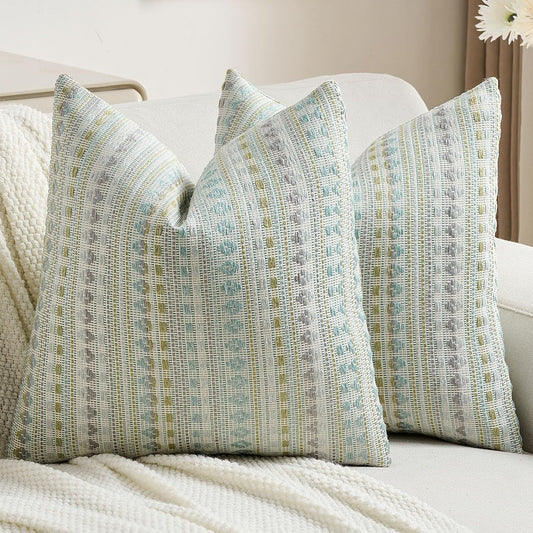 FUTEI Green Blue Decorative Throw Pillow Covers 20x20 Inch Set of 2,Soft Cozy Chenille Jacquard Textured Cushion Case,Boho Home Decor for Couch Bed Living Room