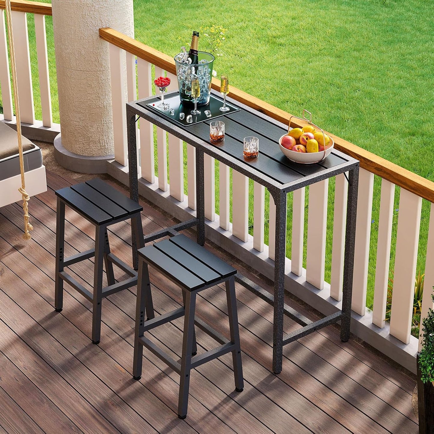 ODK 47 Inch Outdoor Bar Table, Patio Counter Bar Height Table with Weather Resistant Waterproof Top for Garden, Hot Tub, Yard, Balcony, Poolside, Indoor (Black)