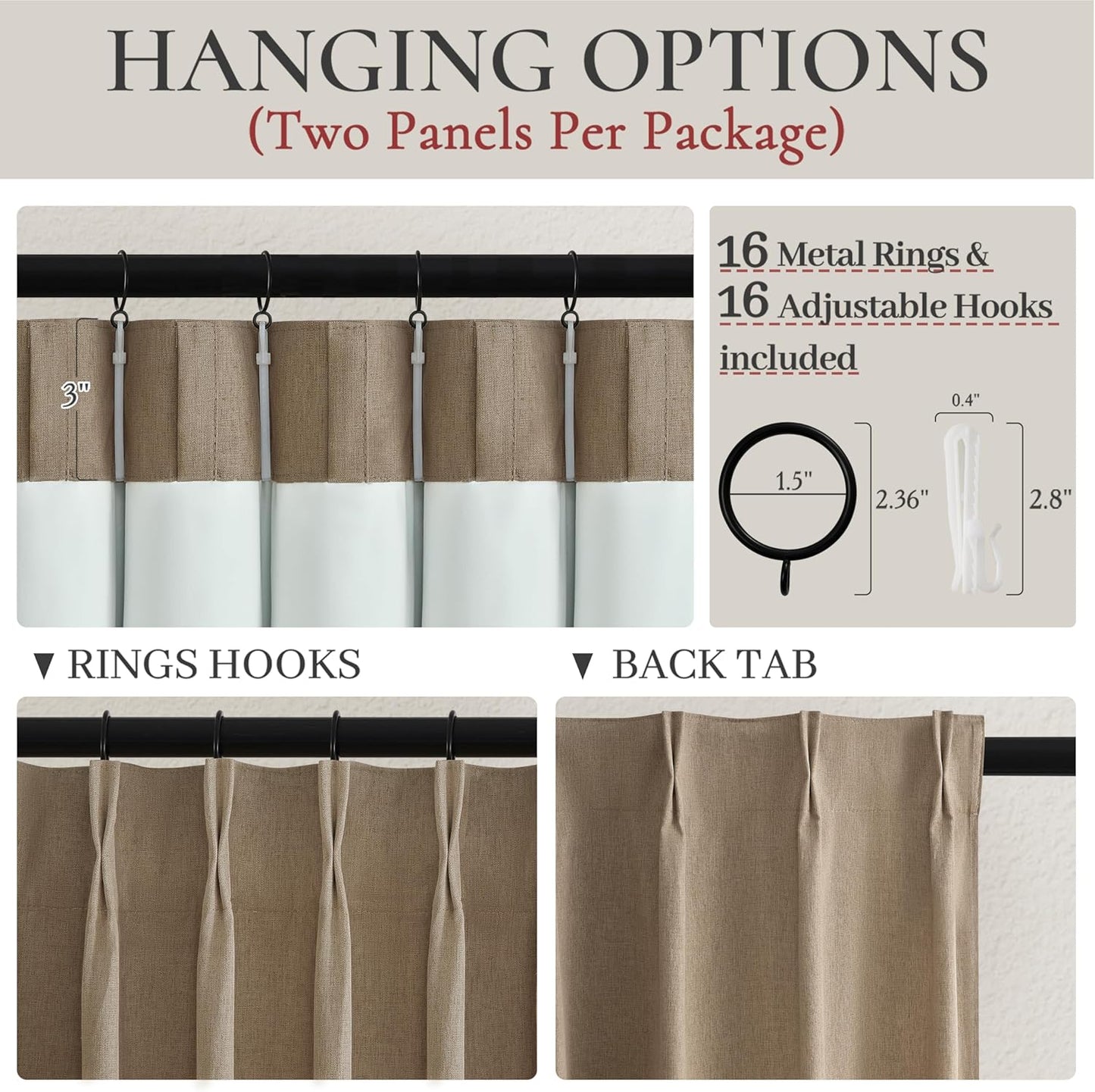 RustBrown Linen Pinch Pleated Curtains 102 Inches Long Heavy Duty Thermal Insulated Extra length Burg for Dining Room Cottage Total Blackout 48/60/72 Wide Window Treatments Drapes with Hook 2 Panels