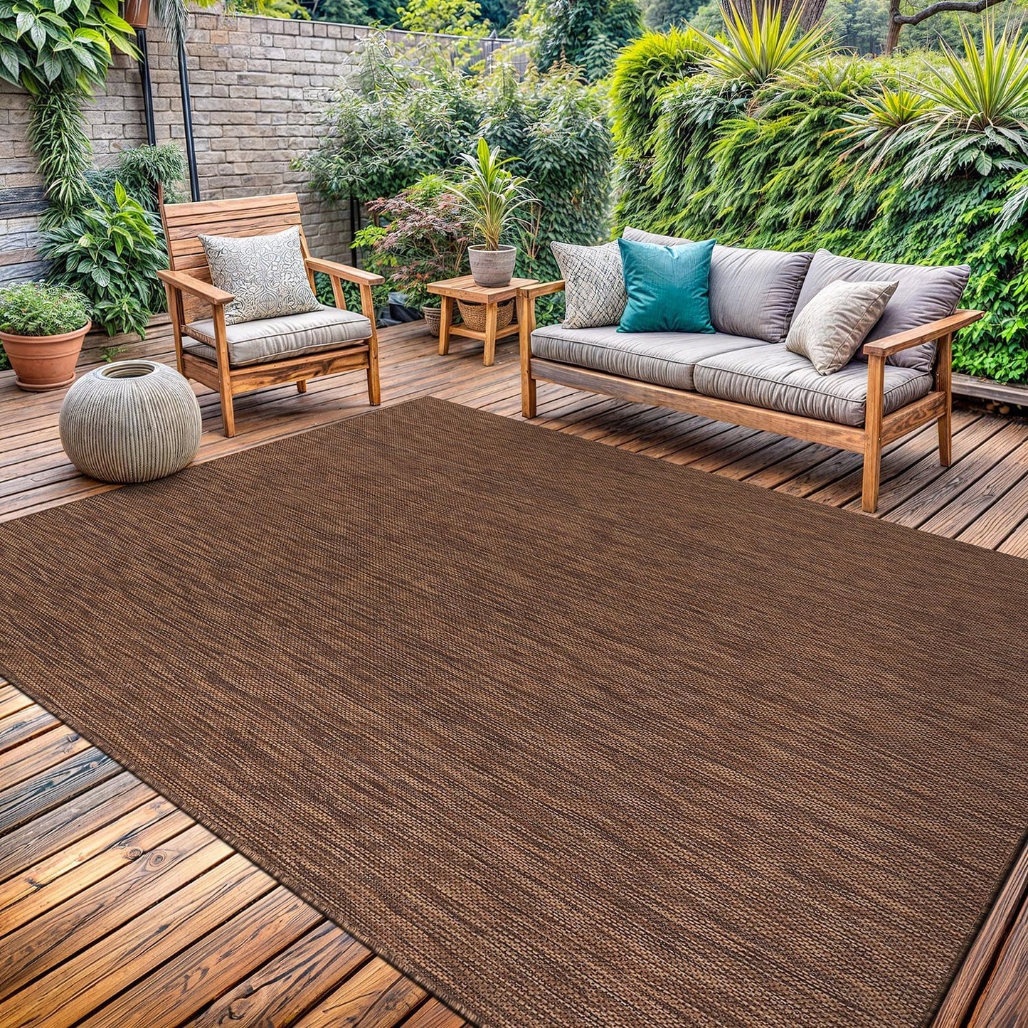 Washable Indoor Outdoor Rug 6x9 Weather Resistant Area Rugs Modern Solid for Porch Deck Balcony Backyard Patio Outside Carpet (6 X 9 Gold Brown)