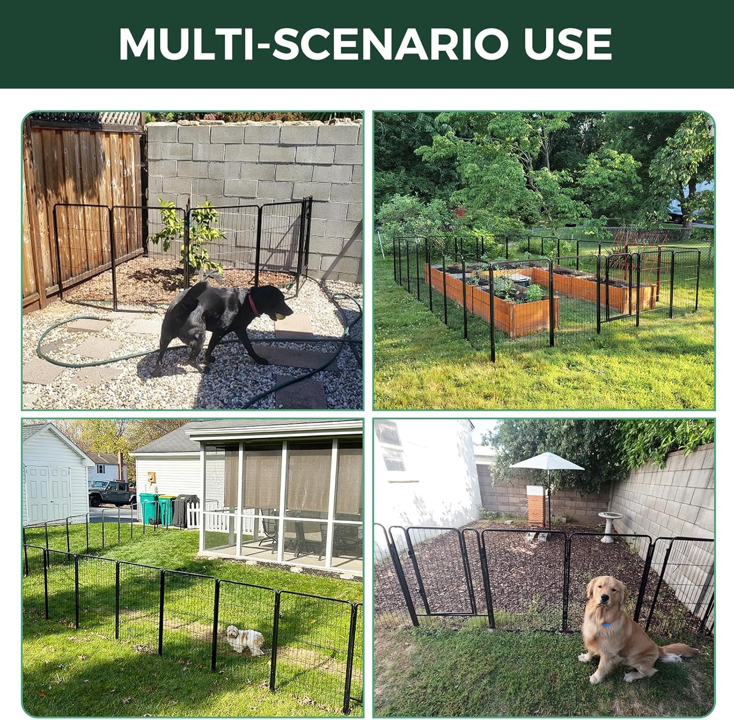 FXW Garden Fence Outdoor for The Yard – 45in(H) x 53.5ft(L) Heavy Duty Metal Animal Barrier for Dog and Rabbit, Decorative Dog Fence, 24 Panels, Black