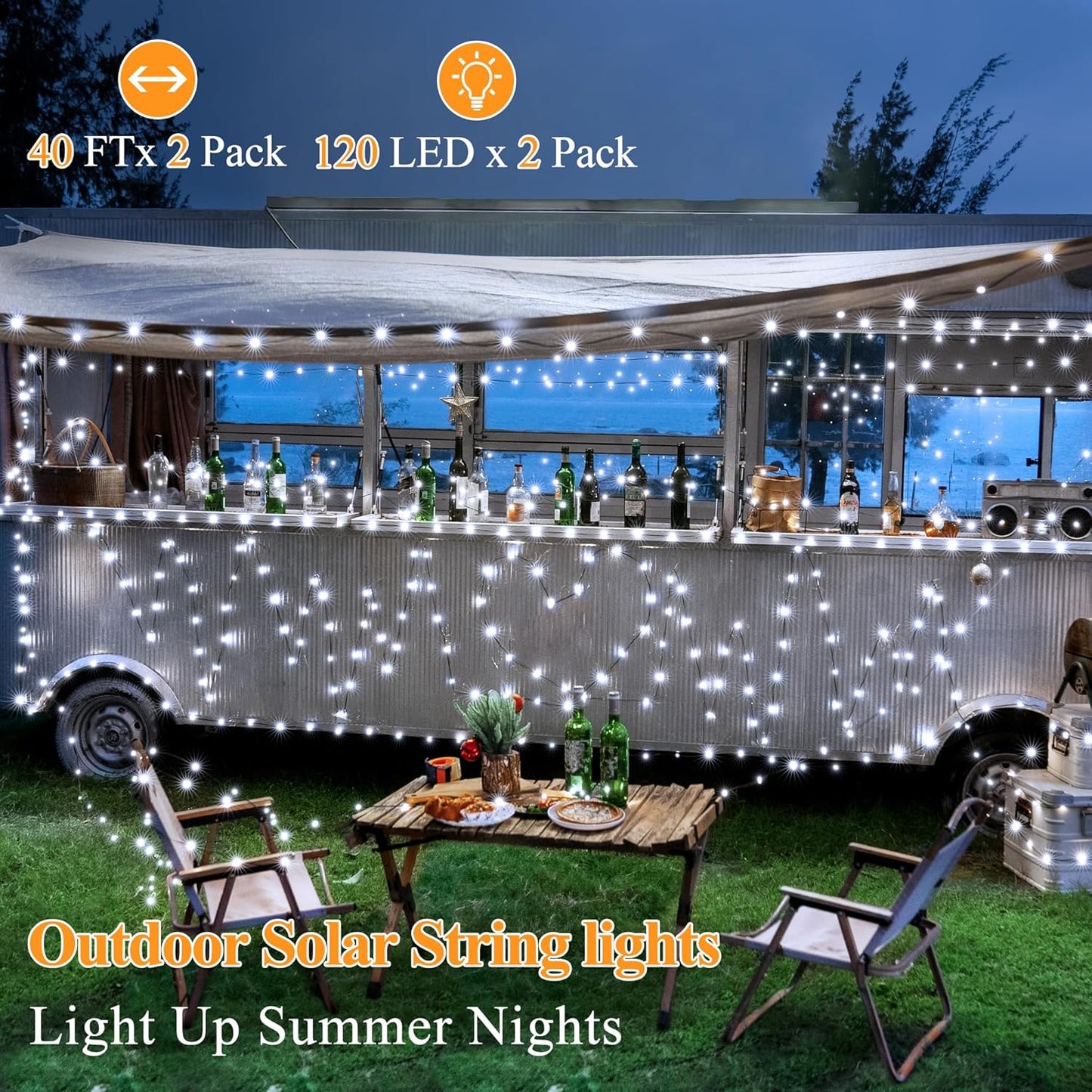 2 Pack Solar String Lights Total 240LED 80FT, IP67 Waterproof Solar Lights for Outside with 8 Modes, Upgraded Solar Panel Fairy Lights for Garden Party Wedding Decorations (Cool White) …