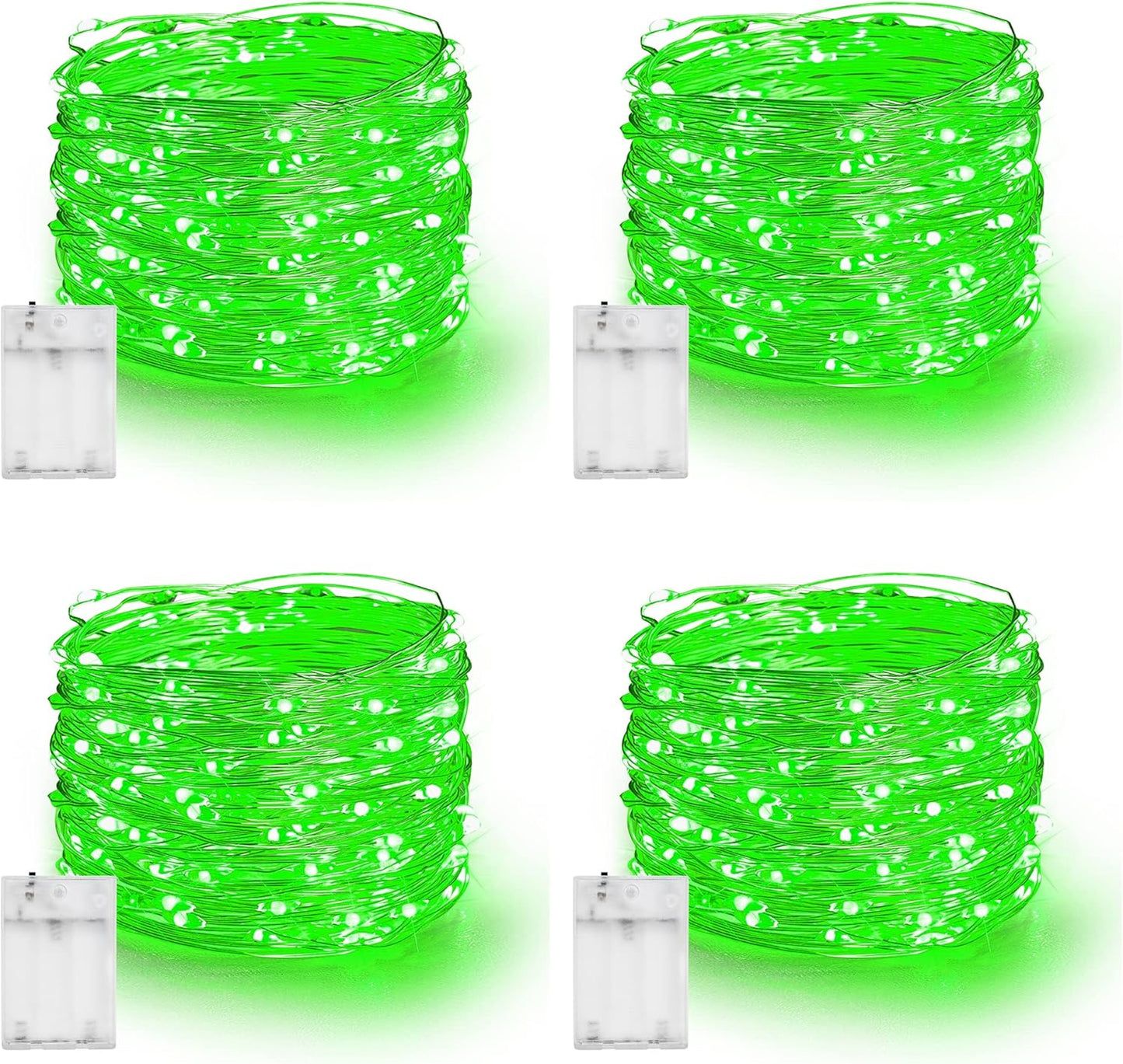 Dazzle Bright Fairy Lights Battery Operated, 4 Pack Total 80FT 240LED Silver Wire Waterproof String Lights, St. Patrick's Day Christmas Decorations for Indoor Outdoor Bedroom Yard Decor, Green