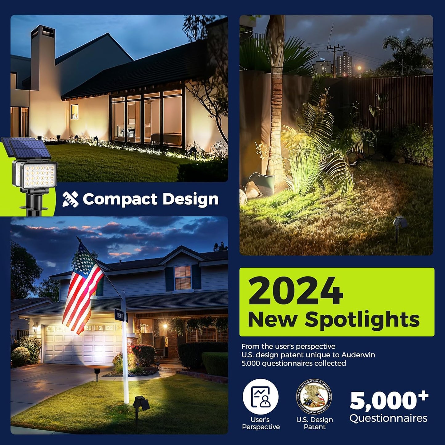Solar Spot Lights Outdoor Waterproof for Flag, Tree, House, Garden, Yard, Landscape Spotlights for Accent Uplighting Decorations-6 Pack, Natural Light