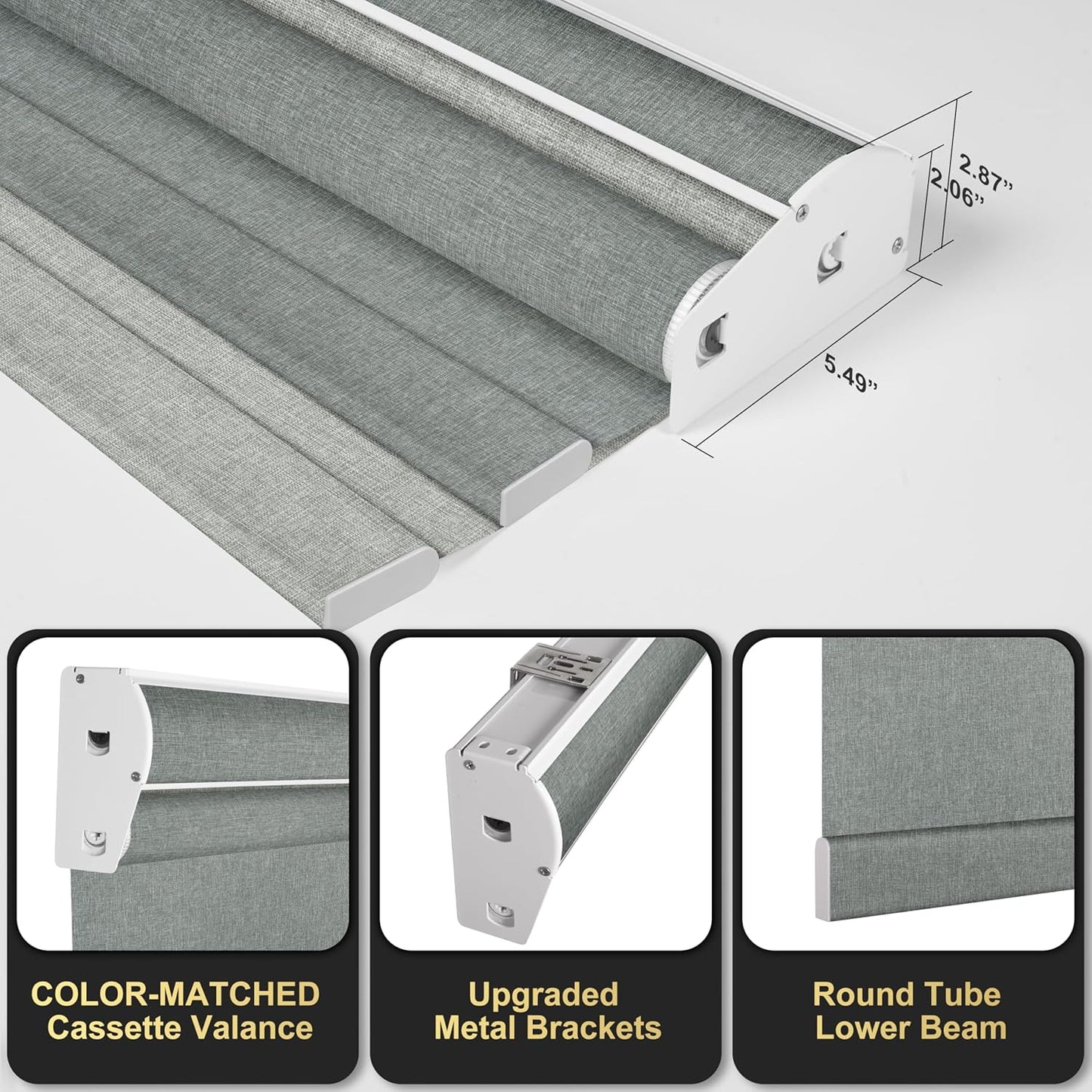 BERISSA Cordless Dual Roller Shades with Cassette Valance, Double Window Shades - Blackout and Light Filtering - Day and Night for Home Office Door. Linen Grey. 24 W x 44" H