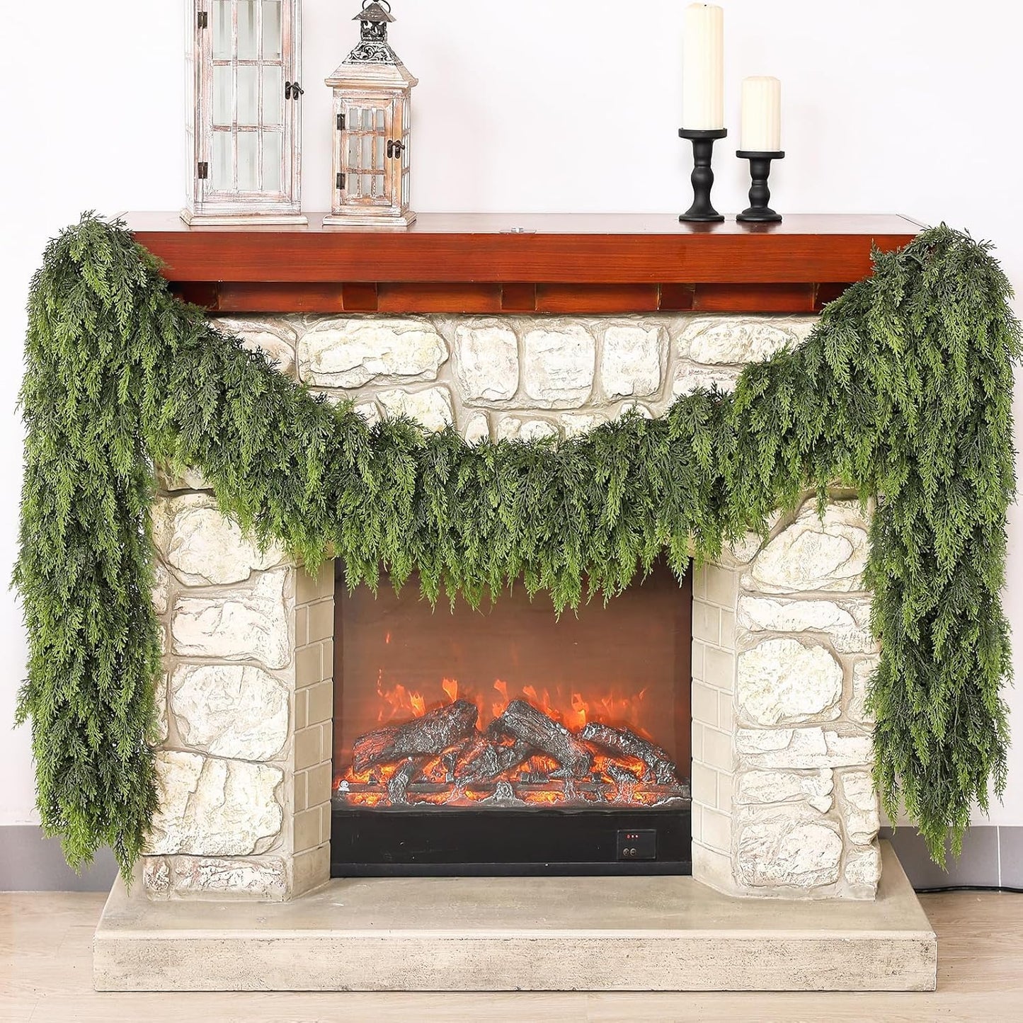 Real Touch Cedar Garland - Artificial Christmas Garlands Faux Green Cedar Fake Pine Needles Garland for Fireplace,Table, Stairs, Mantle, Window,Indoor Outdoor,Home,Holiday Decor(2 PCS,6 FT)