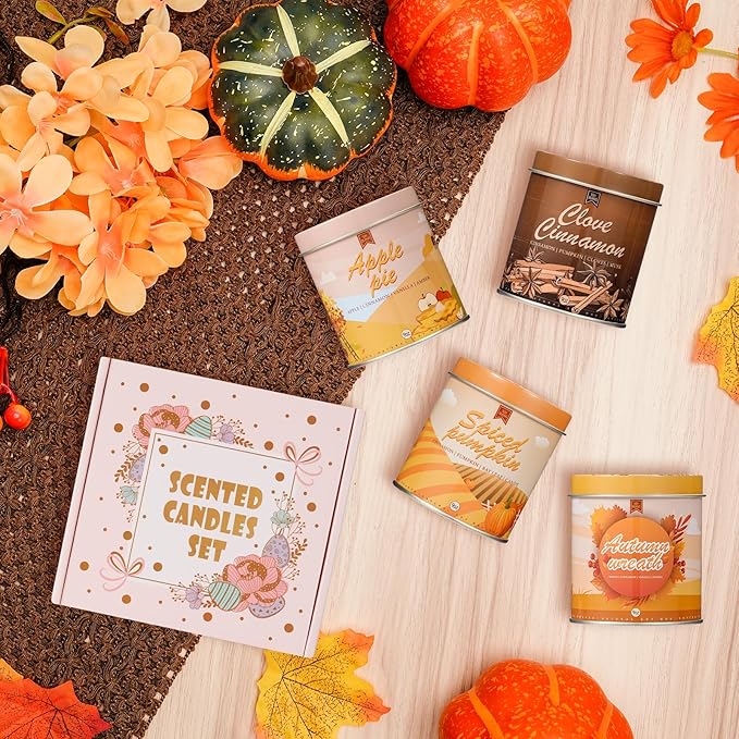 Cinnamon Fall Candles for Home Scented Natural Soy Wax Non Toxic Birthday Candle Scented Candles 40 Hours Bruning 9oz Aromatherapy Candle Gifts for Women Halloween Birthday Thanksgiving