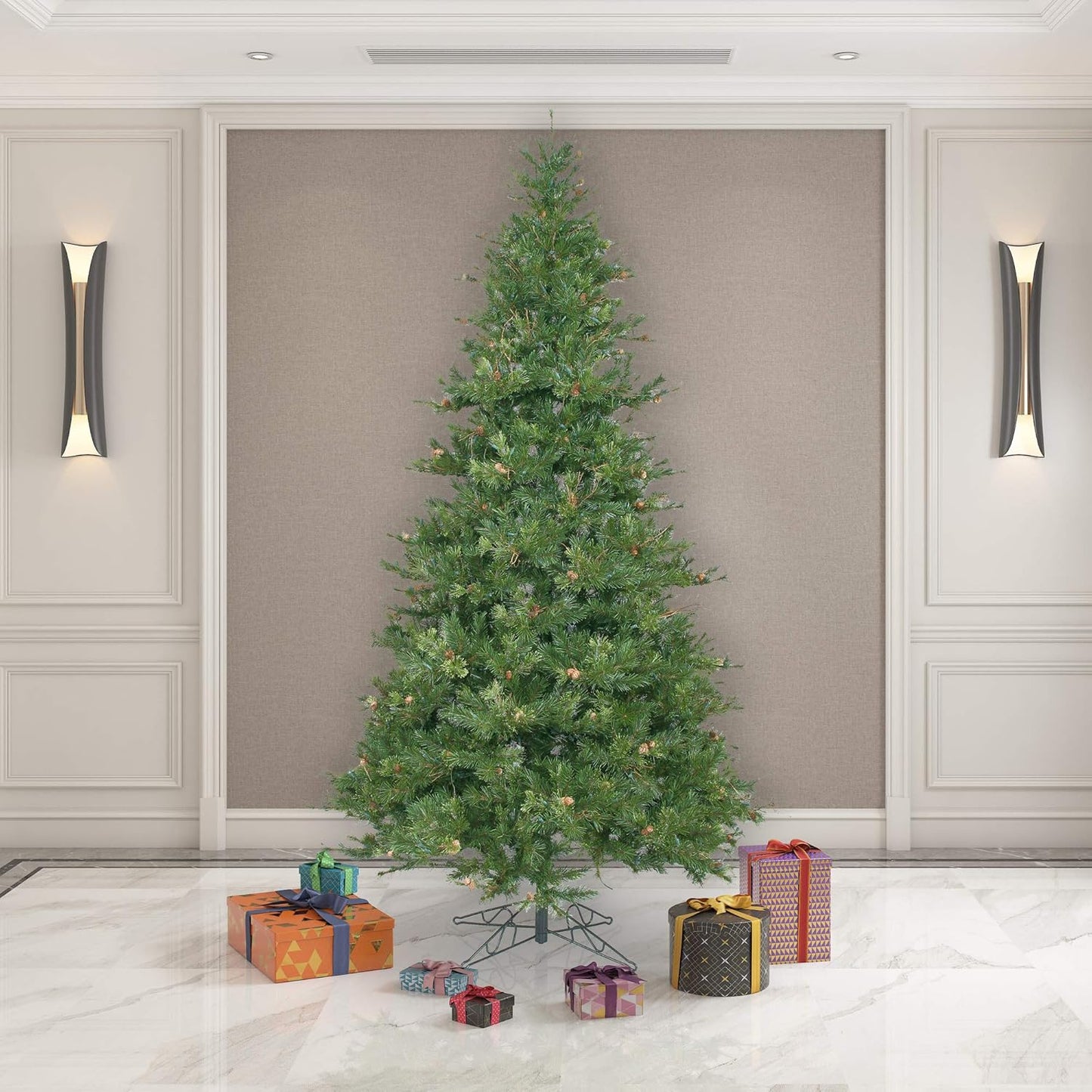 Vickerman 9' Mixed Country Pine Slim Artificial Christmas Tree, Unlit - Faux Christmas Tree - Seasonal Indoor Home Decor