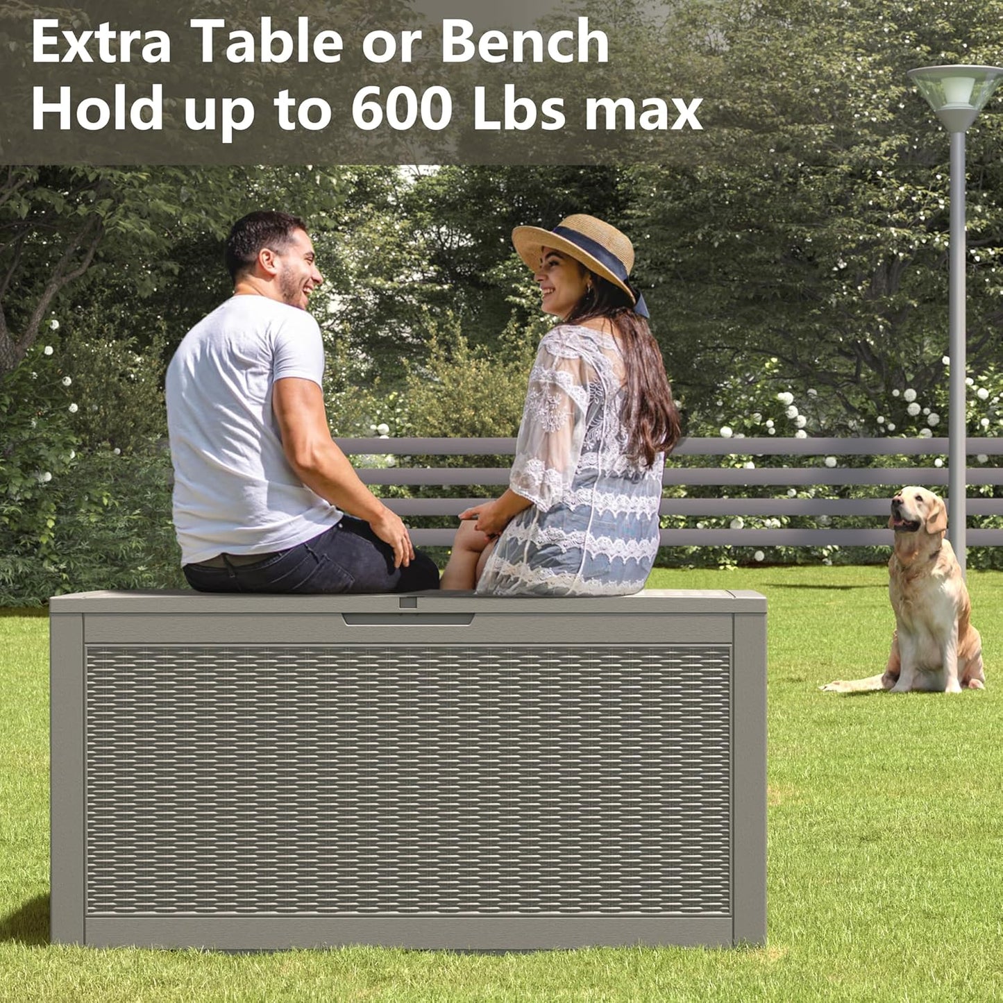 KAMABOKO 101 Gallon Waterproof Large Resin Deck Box, Lockable Large Outdoor Storage Boxes Indoor Outdoor Storage Container for Patio Cushions, Gardening Tools, Pool Supplies, Grey