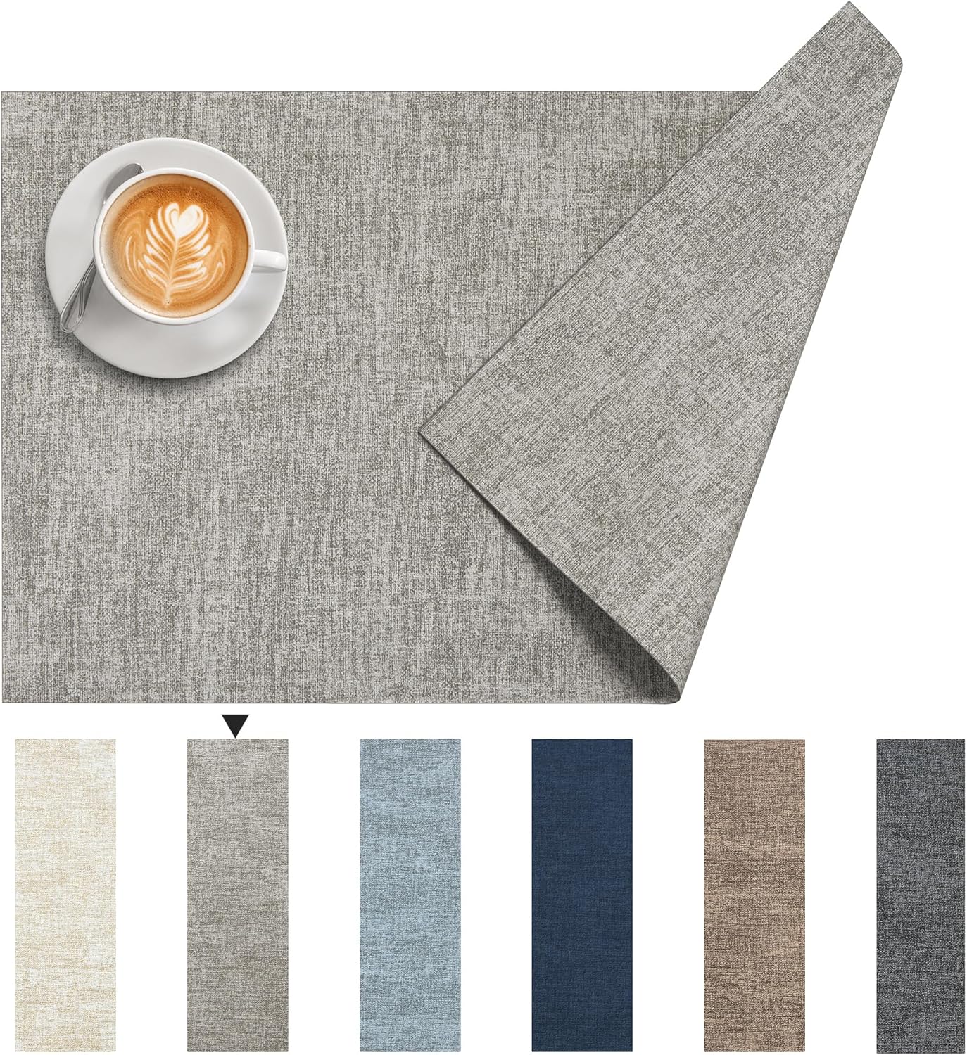 DOLOPL Placemats Set of 4, Reversible Wipeable & Heat Resistant Place Mats, Modern Faux Leather Table Mats for Kitchen, Neutral Waterproof Tablemats for Dining Table Decor, Wedding, Party(Grey)