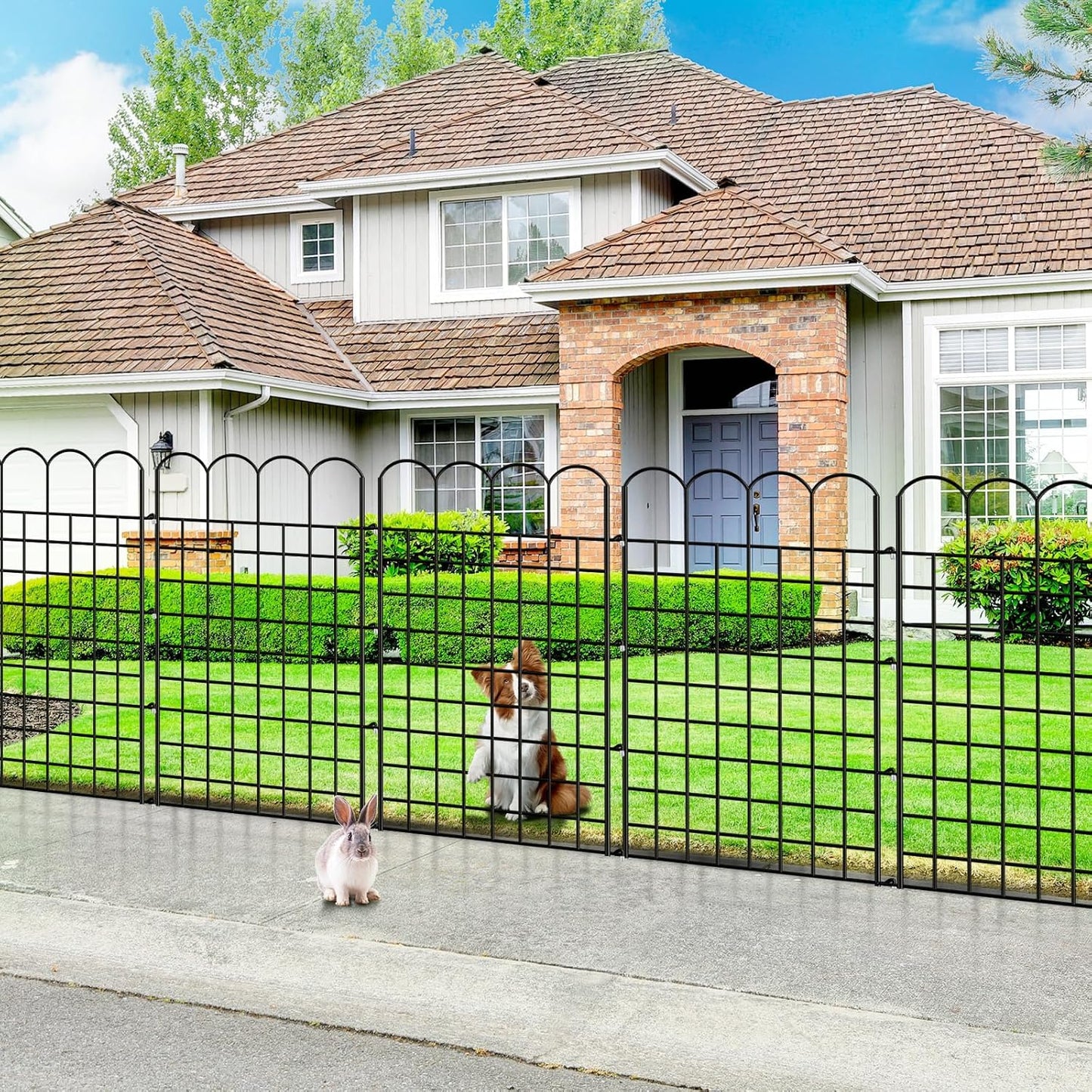 10 Panels Garden Fence Dog Fence Outdoor for Yard, 32 in (H) x 24 ft (L) Rustproof No Dig Decorative Tall Fencing Border for Dog, Rabbits, Patio Temporary Ground Stakes and Flower Vegetable Flower Bed