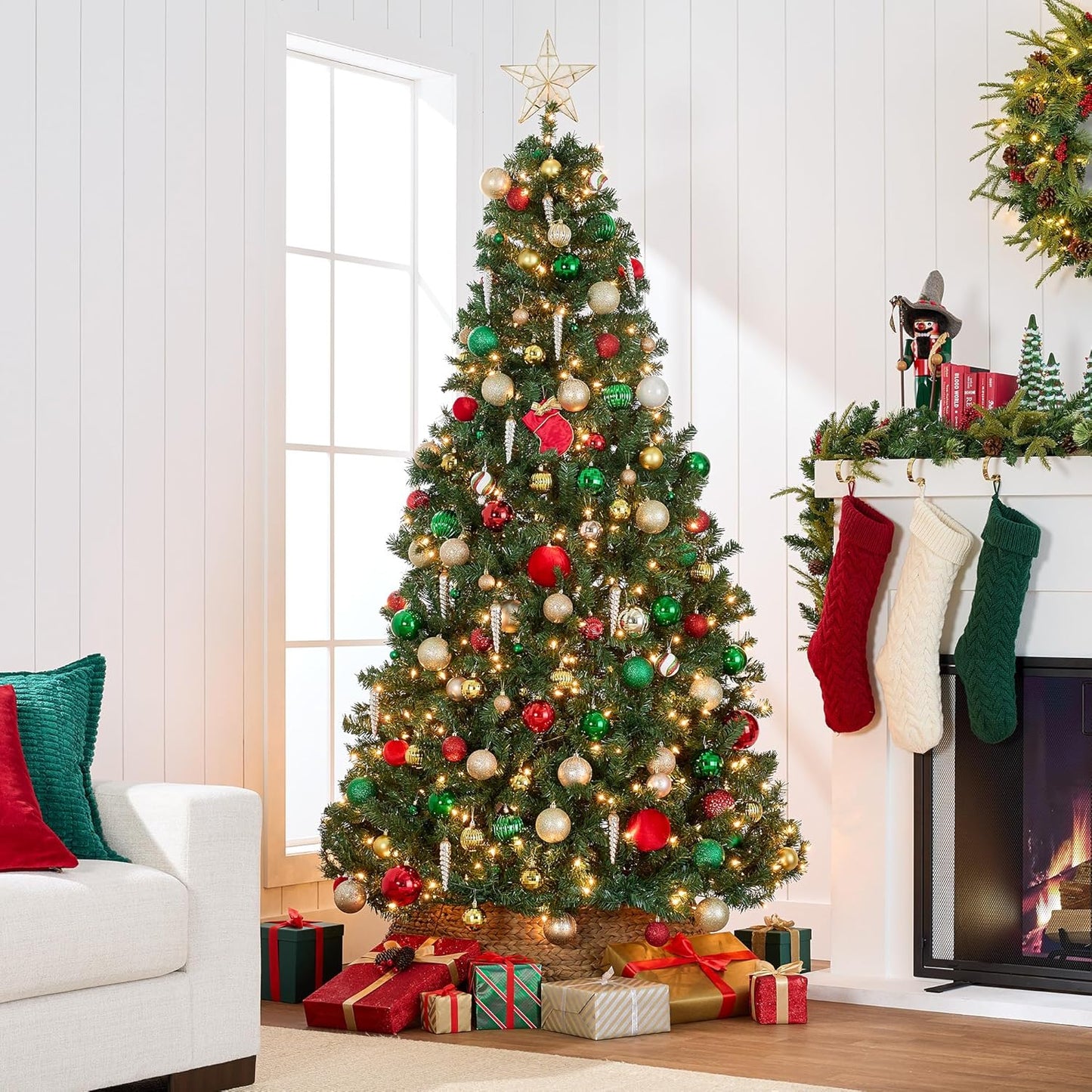 Best Choice Products 7.5ft Pre-Lit Spruce Artificial Holiday Christmas Tree for Home, Office, Party Decoration w/ 550 Incandescent Lights, 1346 Branch Tips, Easy Assembly, Metal Hinges & Foldable Base