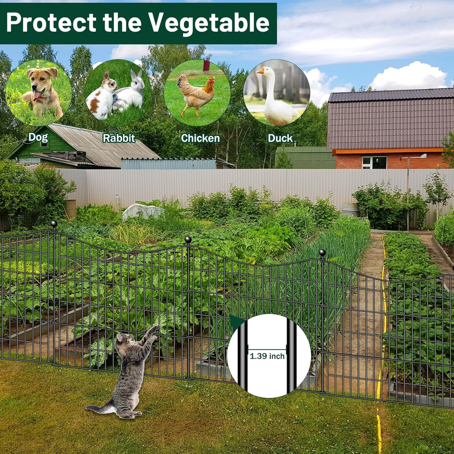 20 Panels Decorative Garden Fence with Gate, 40 in(H) X 47.2 ft(L) No Dig Dog Fence Animal Barrier Outdoor for Yard, Rustproof Metal Garden Edging and Borders, Temporary Fencing Stakes
