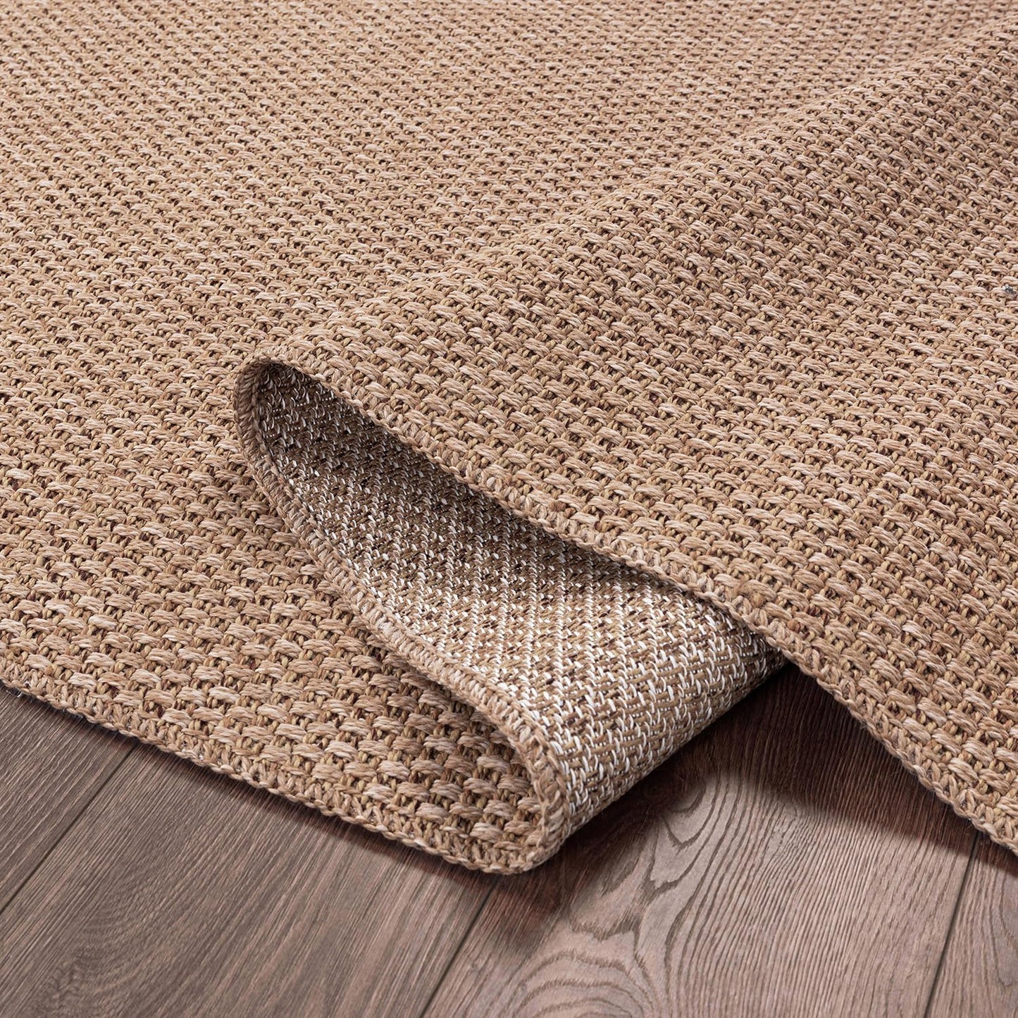 CAMILSON Easy Jute Rug 6x9, Indoor Outdoor Natural Color Farmhouse Area Rugs for Living Room Patio and Kitchen Rug, Solid Boho Woven Design, Easy-Cleaning, Washable Outside Carpet Alfombras (6 x 9)
