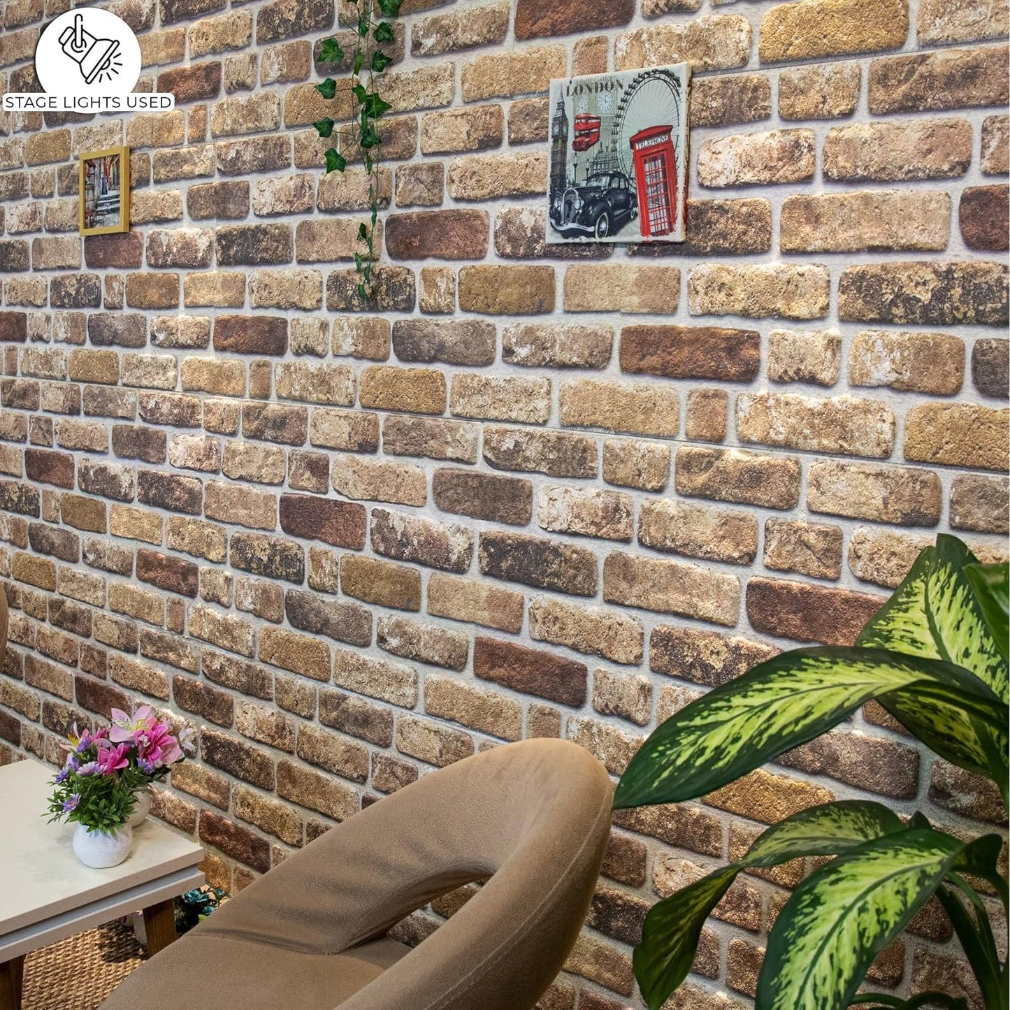 Dundee Deco 3D Wall Panels Faux Brick - Cladding, Light Brown Stone Look Wall Paneling, Styrofoam Facing for Living Room, Kitchen, Bathroom, Balcony, Bedroom, Set of 10, Covers 53 sq ft