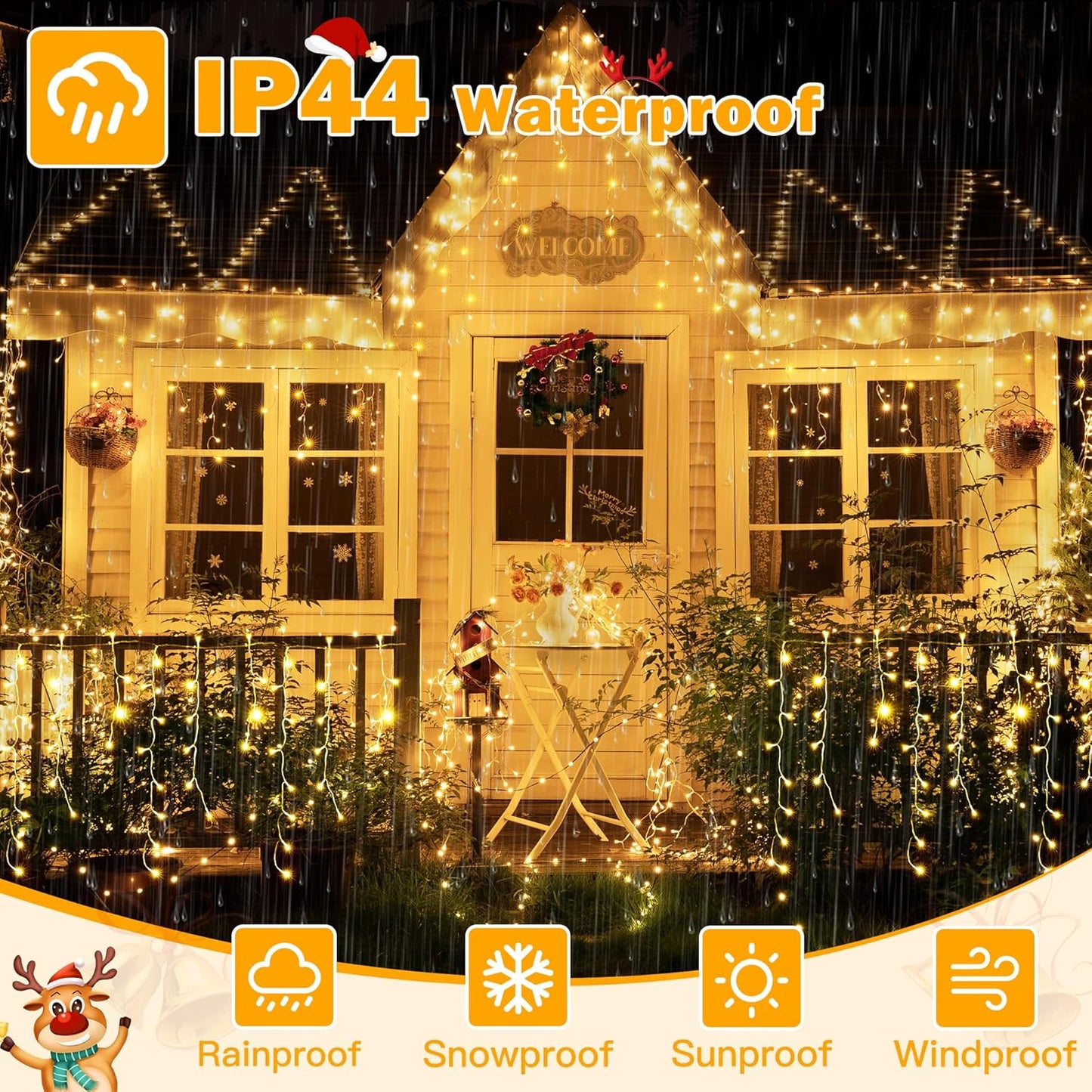 Ollny Icicle Lights Outdoor Warm White, 594LED 49FT Christmas Lights with Remote 8 Modes Dimmable, Waterproof Connectable Timer Hanging Lights for House Outside Yard Indoor Decorations