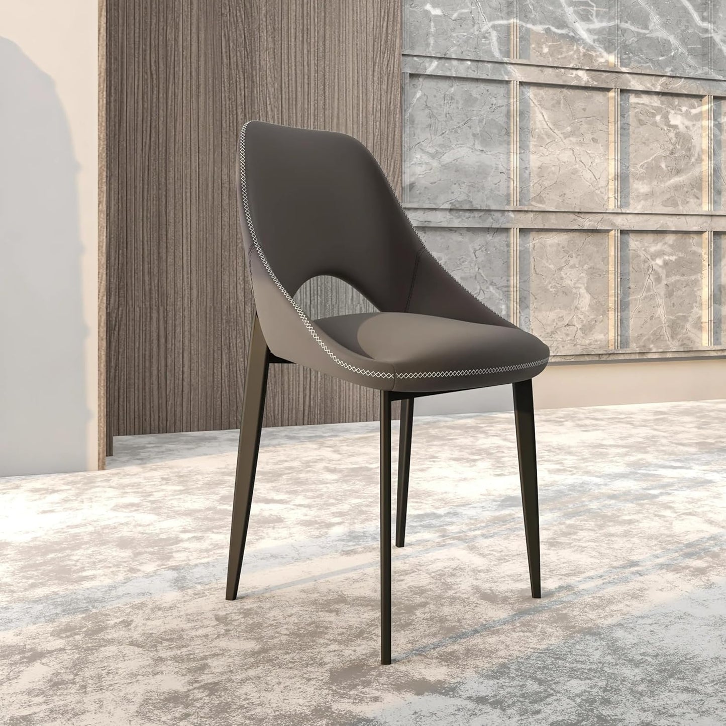 LeisureMod Amalfi Upholstered Fabric Dining Chair – Modern Side Chair with Iron Legs, Mid-Century Accent Chair for Dining Room or Kitchen