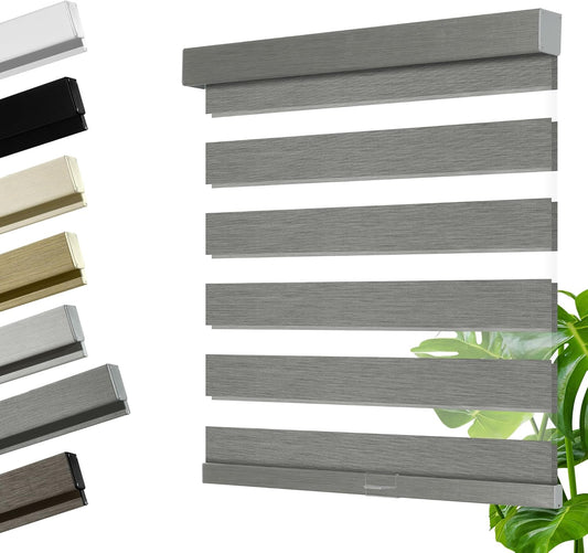 Cordless Zebra Blinds for Windows, Blackout Interior Blinds,Easy to Install,UV Protection,for Offices and Home,Custom Roller Shades, Mousse Grey,26" W x 80" H