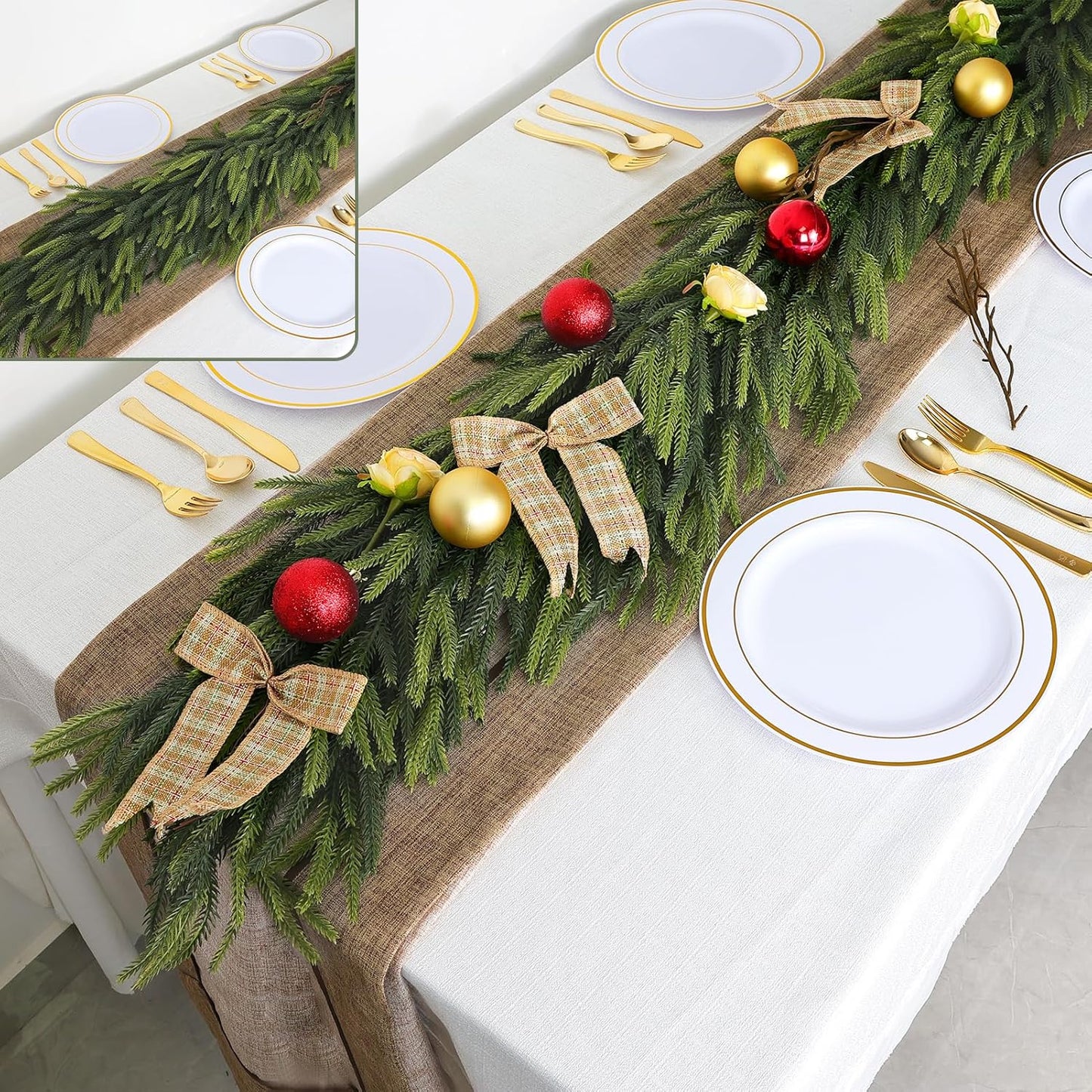 Christmas Decorations – 6FT Artificial Norfolk Pine Greenery Garland, Real Touch Christmas Garland for Mantel, Staircase, Fireplace, Front Door, Indoor & Outdoor Holiday Decor (1, 6FT)