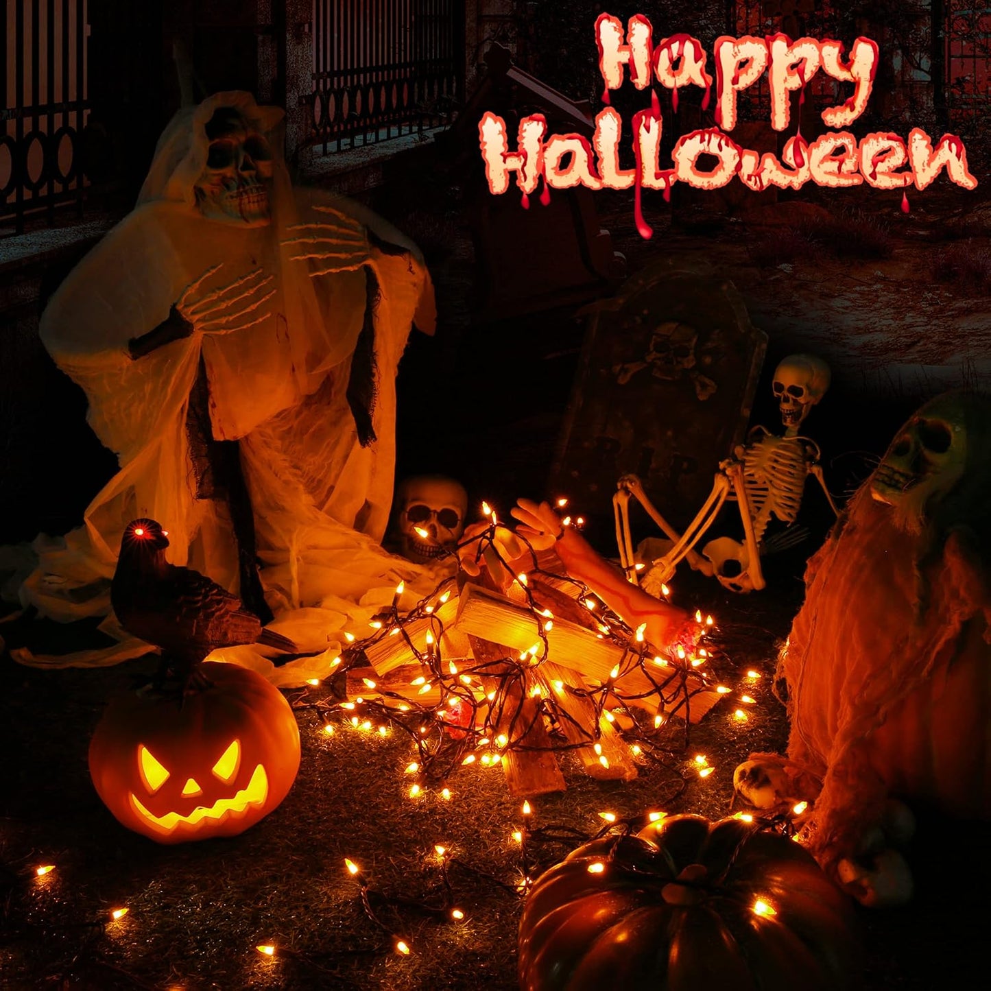 Toodour Candy Corn Halloween Lights, 25ft 100 Count Incandescent Halloween String Lights, UL Certified Connectable Mini Bulbs Yellow & Orange Light for Home, Garden, Porch, Party, Yard, Indoor Decor