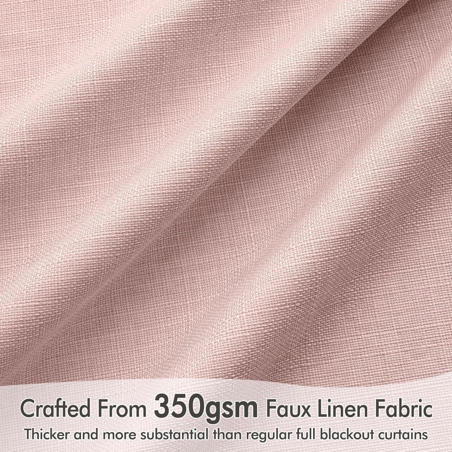 MIULEE 100% Blackout Curtains 90 Inch Long 2 Panels for Bedroom, Thick Luxury Faux Linen Black Out Curtain Room Darkening Back Tab Pleat Window Textured Drapes with Hooks for Living Room, Baby Pink