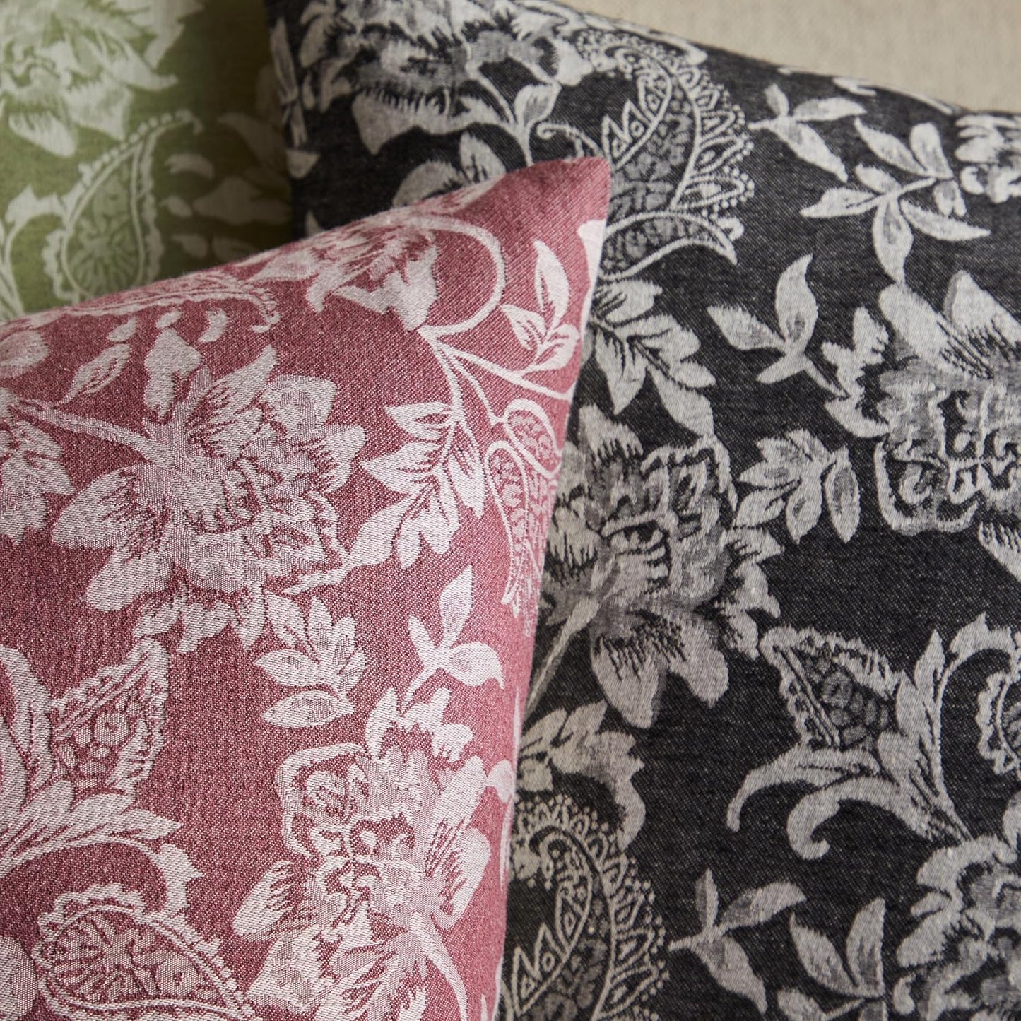 Floral Jacquard Throw Pillow Covers Set of 2, Background/Burgundy 22x22 Inch, Farmhouse Decorative Cotton Burgundy Cushion Covers for Sofa Bed Living Room Home Decor