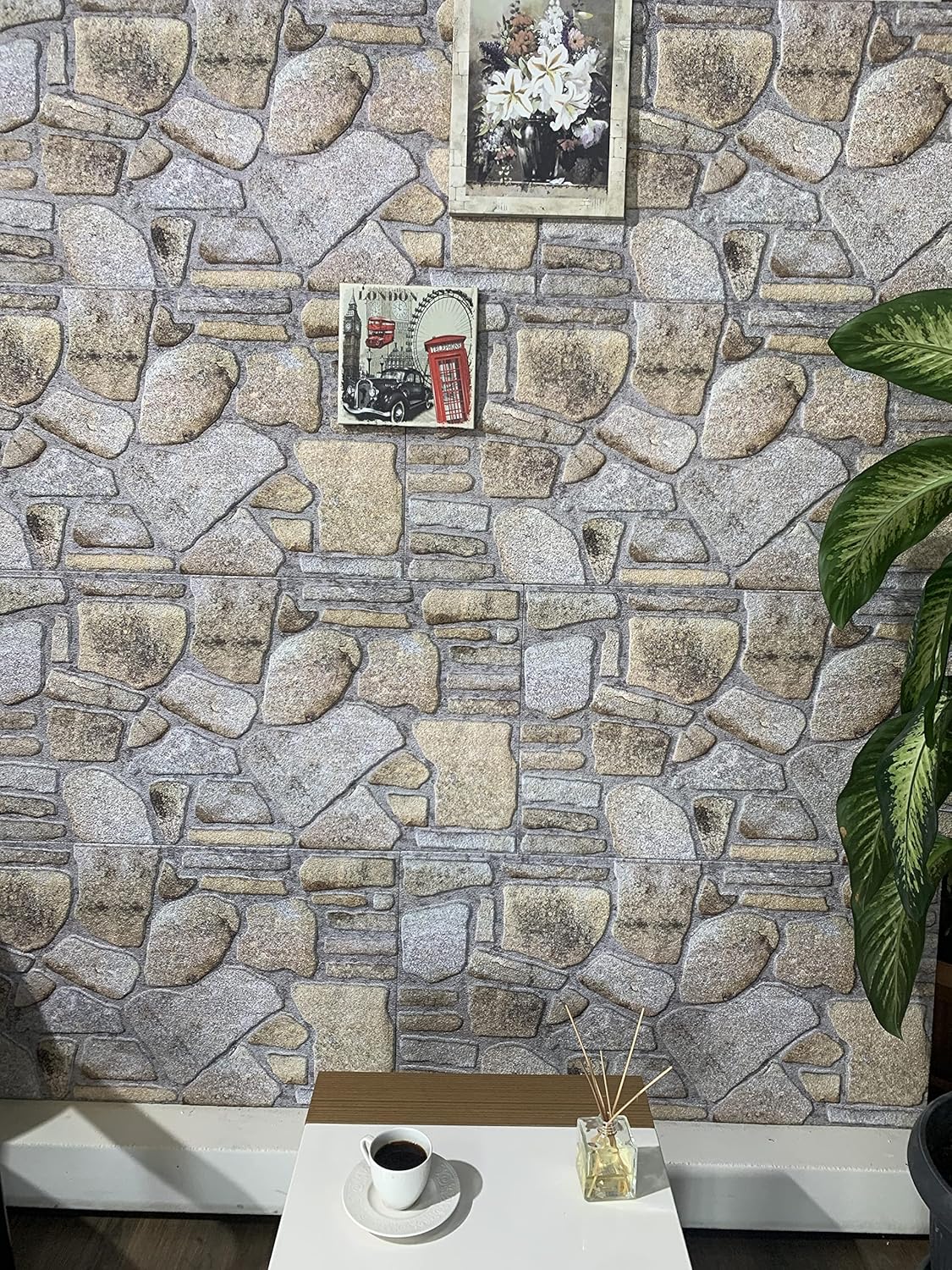 Dundee Deco 3D Wall Panels - Cladding Gold Lilac Stone Look Wall Paneling, Styrofoam Facing for Interior and Exterior Applications, DIY, Sample, Size 10 x 10 in.